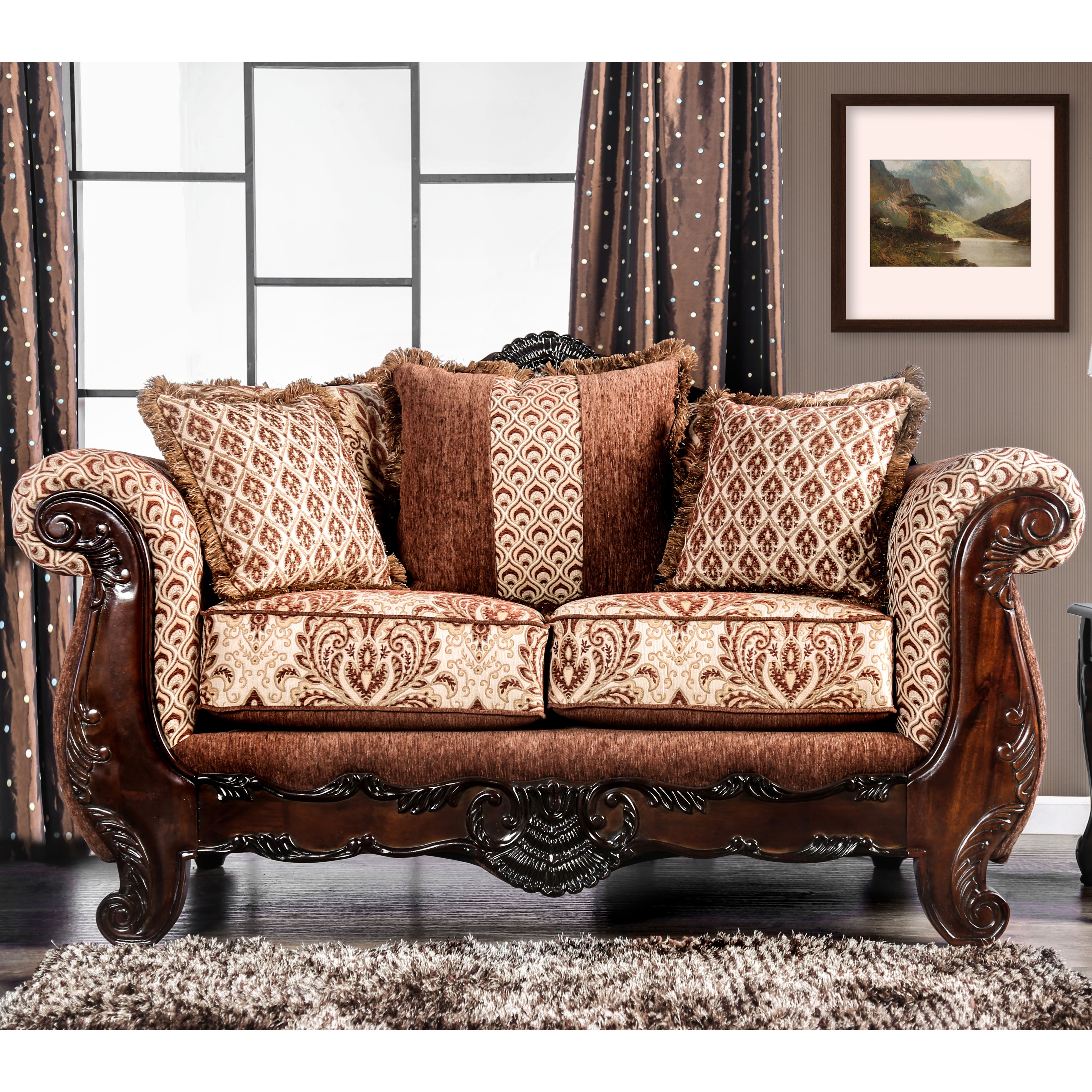 Furniture Of America Leticia Traditional 2 Piece Brown Damask Furniture Of America Leticia Traditional 2 Piece Brown Damask Sofa Set Free Shipping Today 18213124