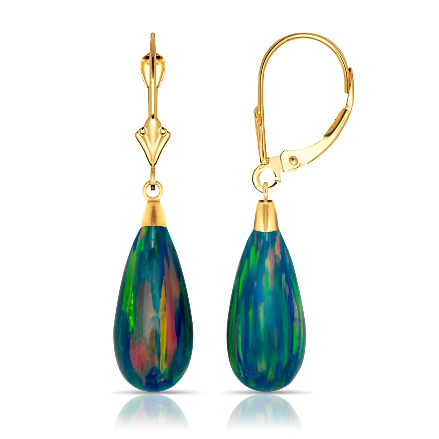 14k Yellow Gold Tear Drop Colors Of Created Opal Dangle Leverback 14k Yellow Gold Tear Drop Colors Of Created Opal Dangle Leverback Earrings 8mmx40mm Free Shipping Today 24355652
