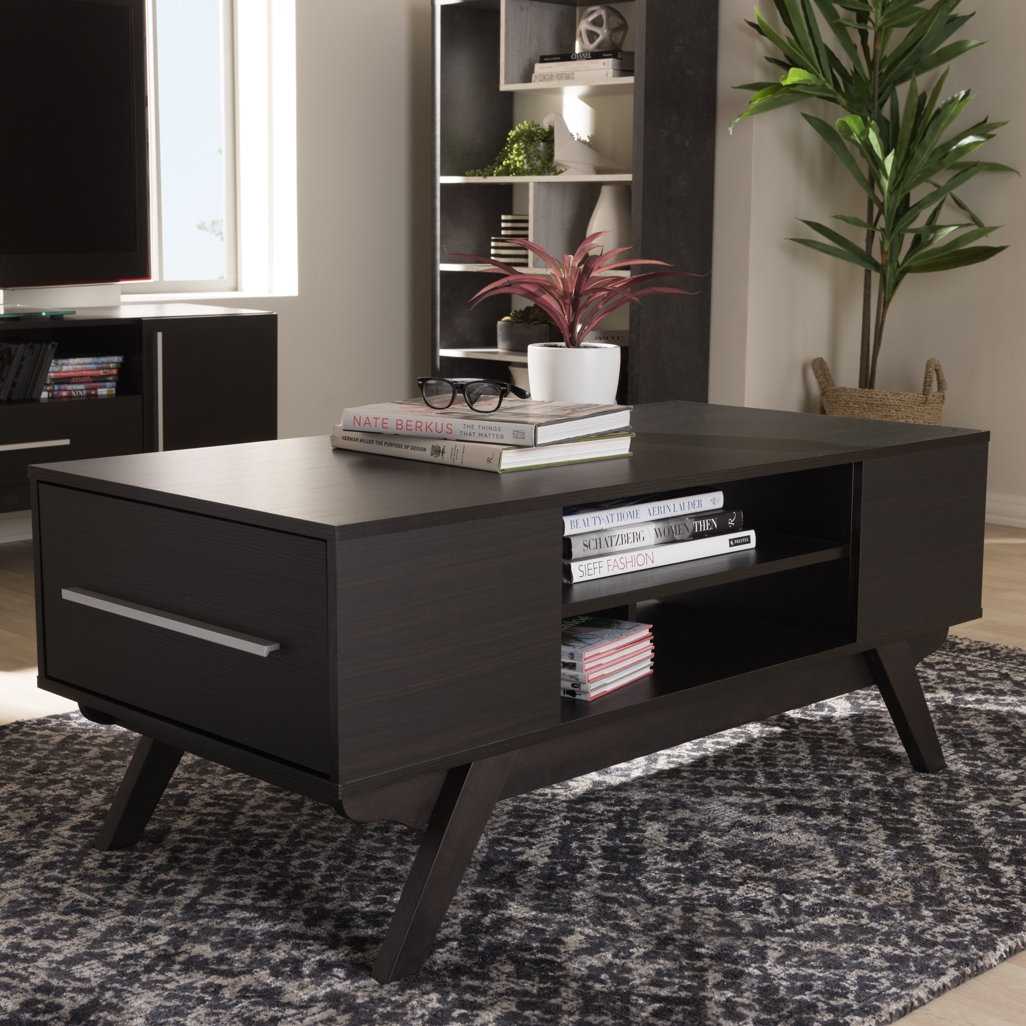 Mid Century Dark Brown 2 Drawer Coffee Table By Baxton Studio Mid Century Dark Brown 2 Drawer Coffee Table By Baxton Studio On Free Shipping Today 18228166