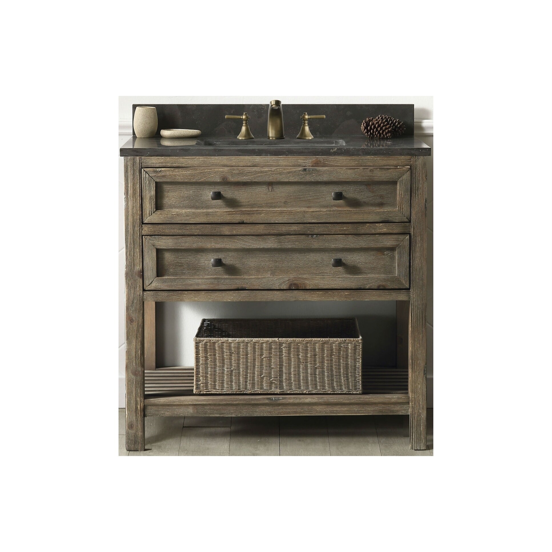 36 In Bathroom Vanity Rustic Brown With Moon Stone Top Bathroom Vanity In Rustic Brown With Moon Stone Top Free Shipping Today 18258364