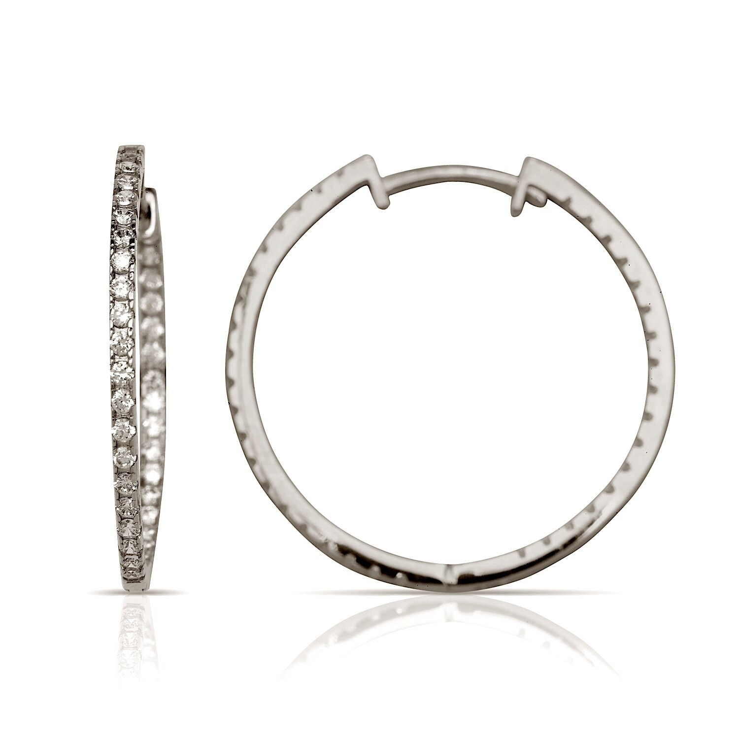 14k Gold Large Cubic Zirconia Inside Out Hinged Hoop Earrings 14k Gold Large Cubic Zirconia Inside Out Hinged Hoop Earrings 2mm X 32mm Yellow Or White On Free Shipping Today