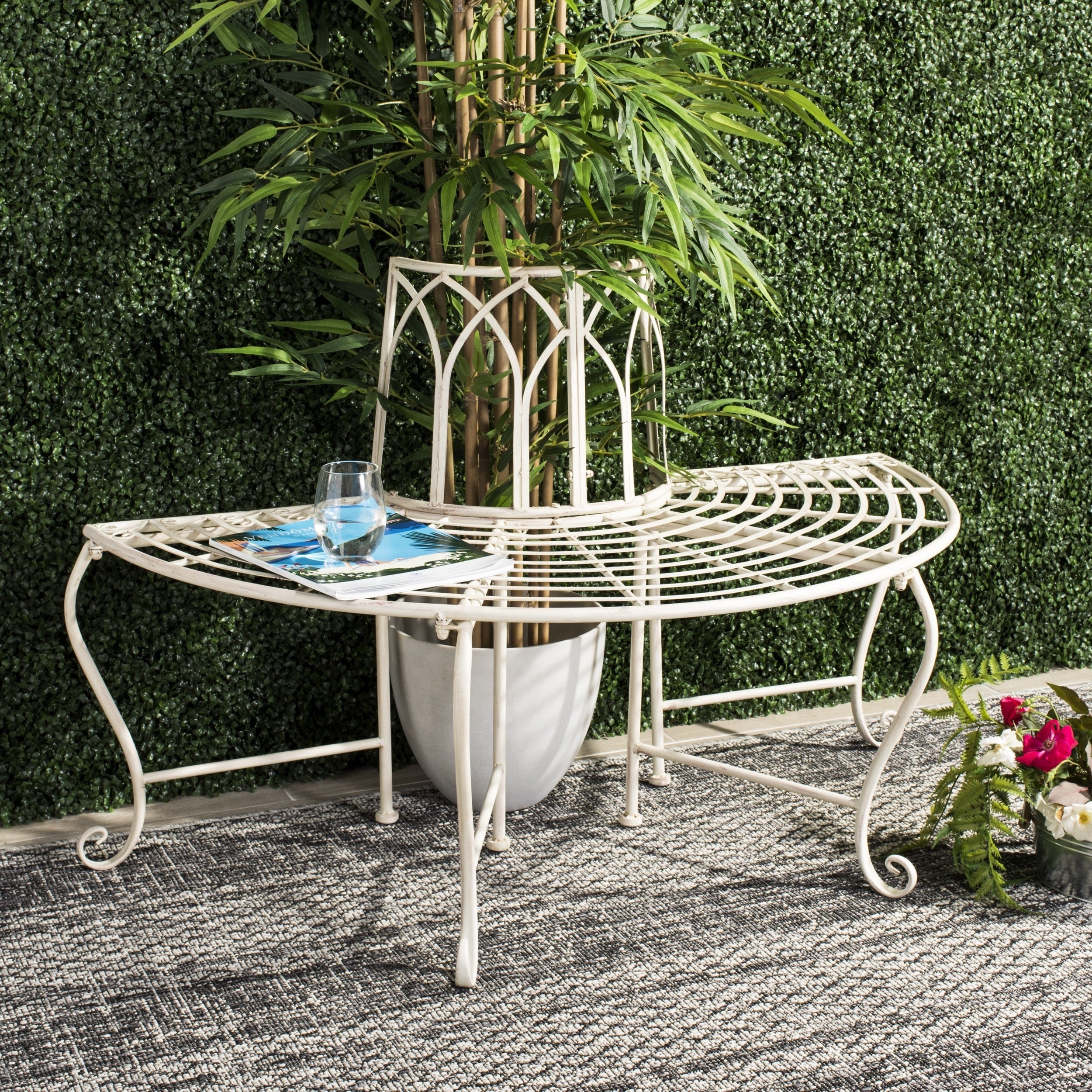 Shop Safavieh Outdoor Living Abia White Wrought Iron Tree Bench 50