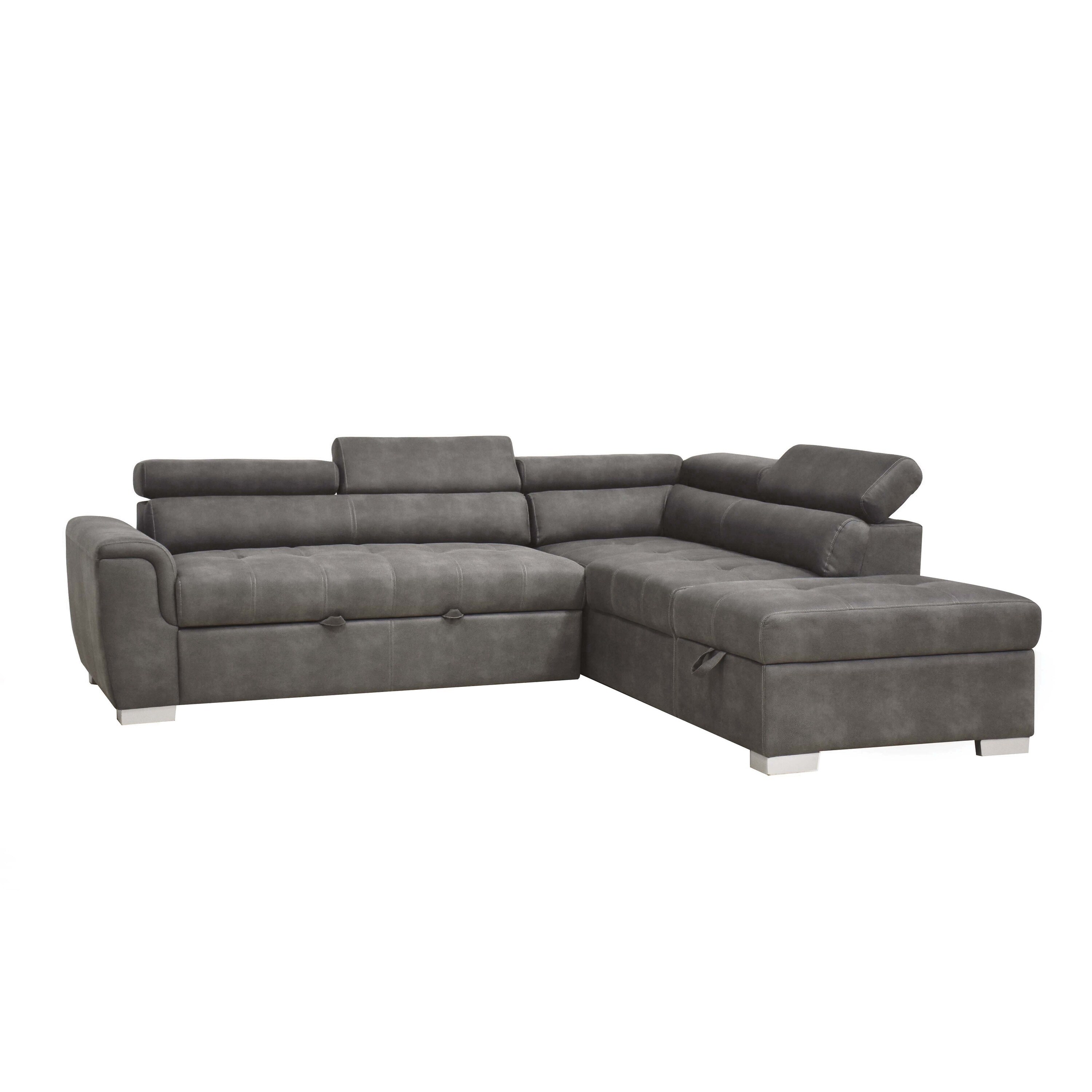 Acme Thelma Sectional Sofa With Sleeper And Ottoman In Gray Acme Thelma Sectional Sofa With Sleeper And Ottoman In Gray Polished Microfiber Free Shipping Today 18517836