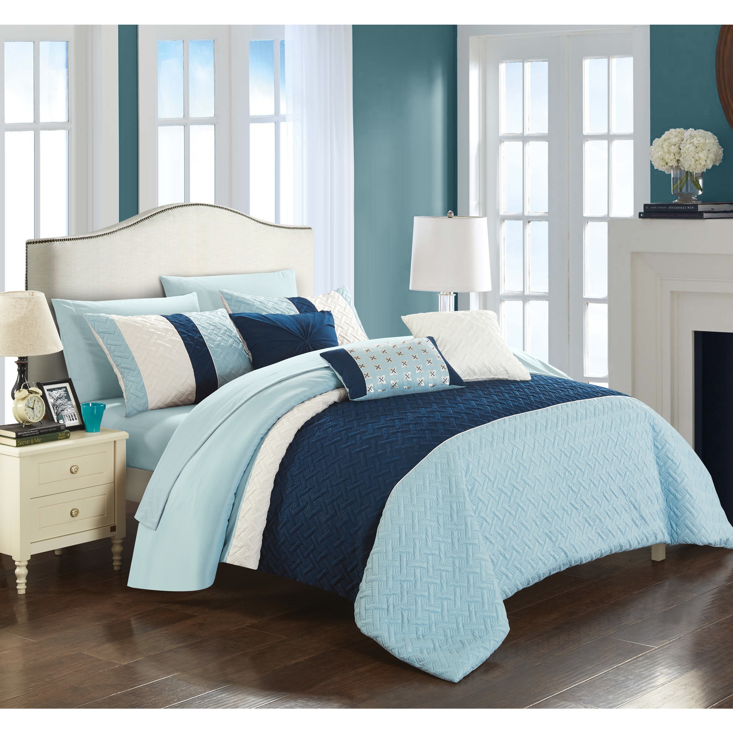 Chic Home Arza 10 Piece Color Block Quilted Comforter Set On Chic Home Arza 10 Piece Color Block Quilted Comforter Set On Free Shipping Today 18528608