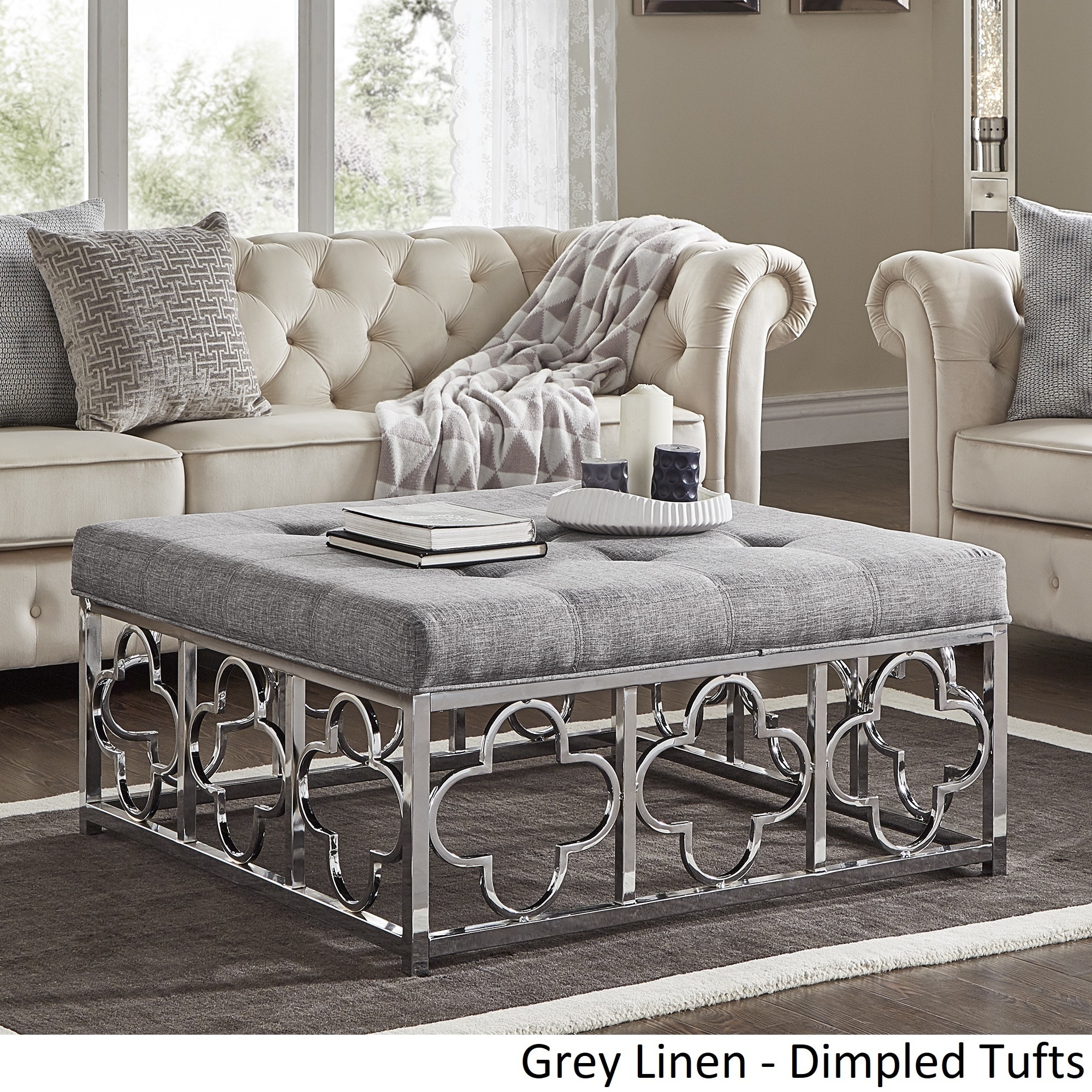 Solene Chrome Quatrefoil Base Square Ottoman Coffee Table By Solene Chrome Quatrefoil Base Square Ottoman Coffee Table By Inspire Q Bold