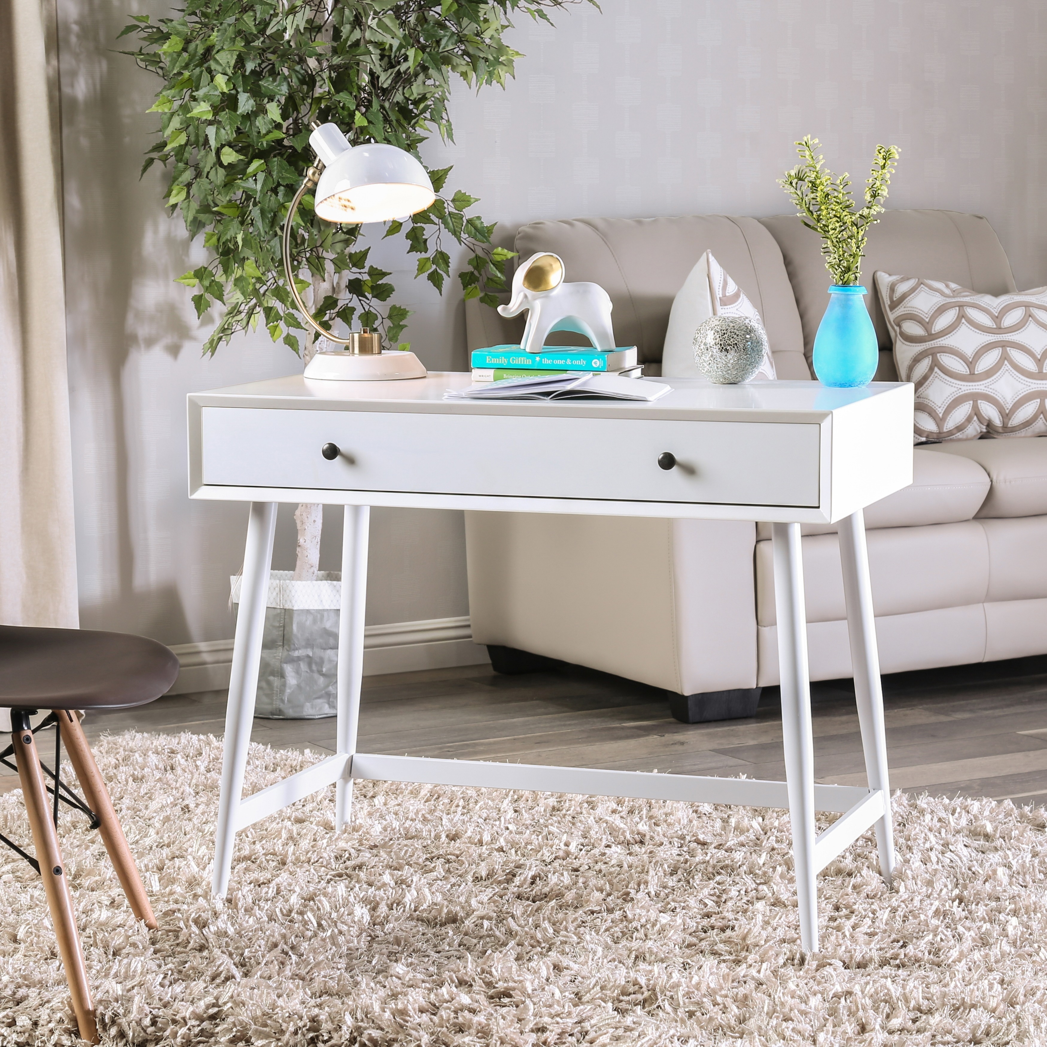 Furniture Of America Cuperan Mid Century Modern Glossy White Wood Furniture Of America Cuperan Mid Century Modern Glossy White Wood Writing Desk Free Shipping Today 24715594