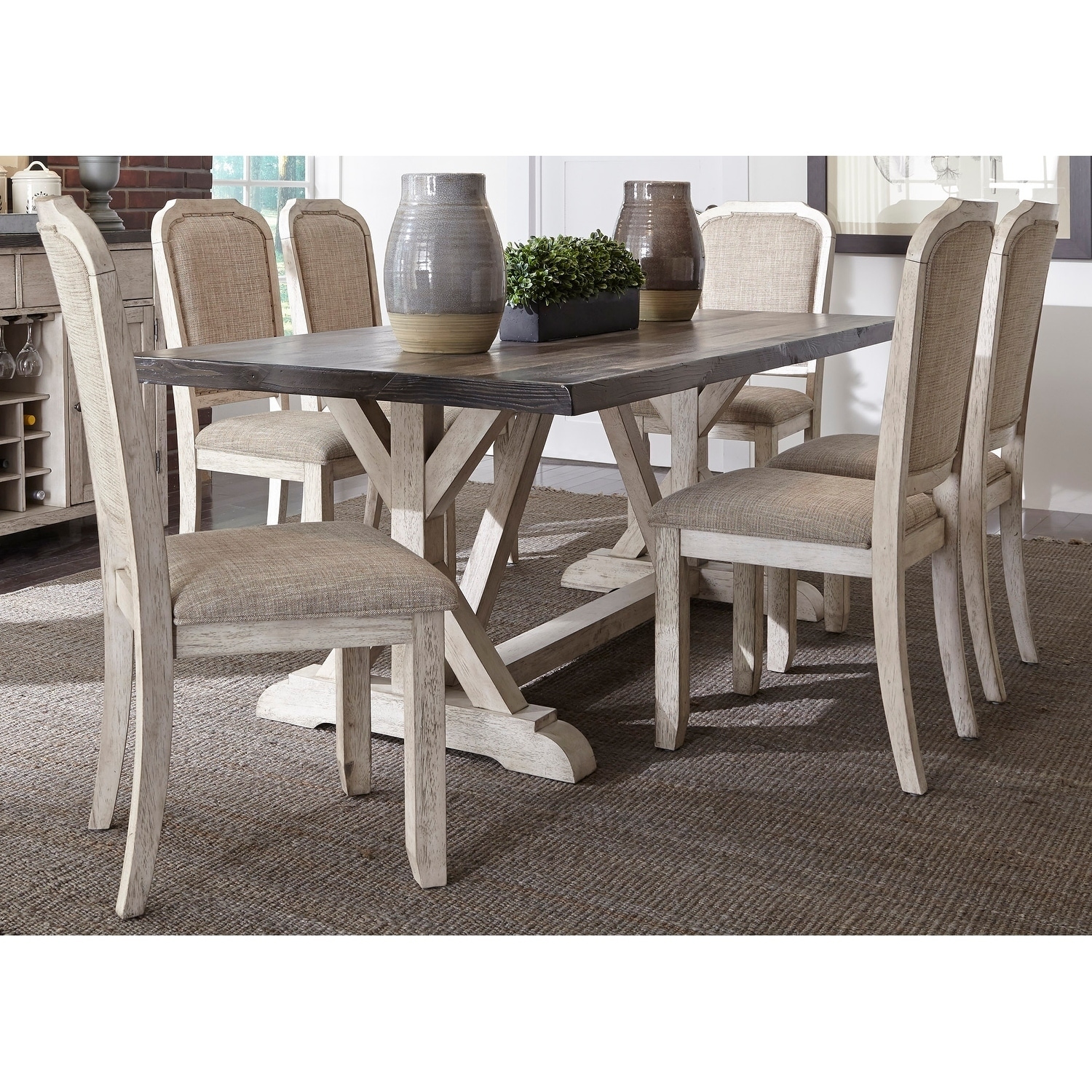 Willowrun Rustic White And Grey 7 Piece Trestle Table Dining Willowrun Rustic White And Grey 7 Piece Trestle Table Dining Set Free Shipping Today 18620102