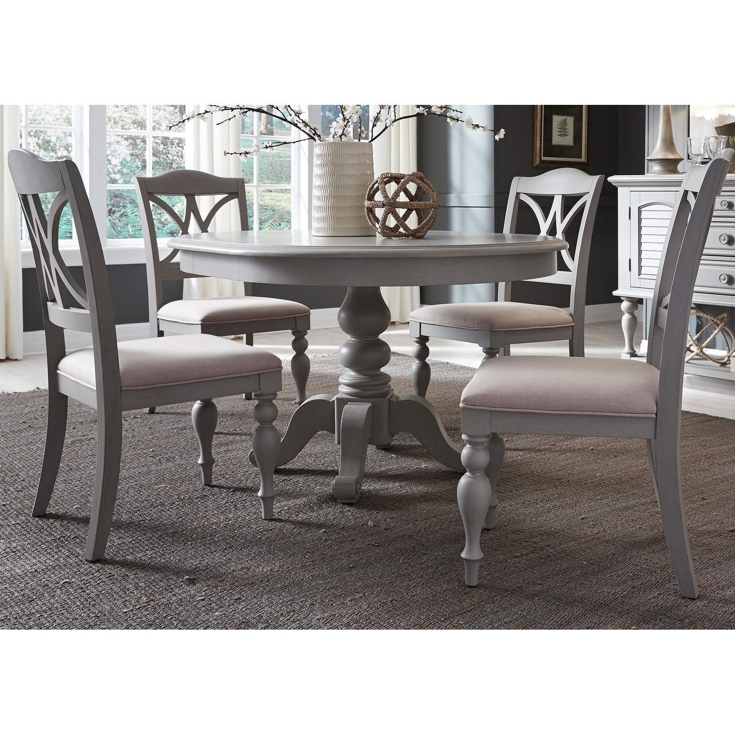 Summer House Dove Grey Round 5 Piece Pedestal Table Set On Summer House Dove Grey Round 5 Piece Pedestal Table Set On Free Shipping Today 18620303