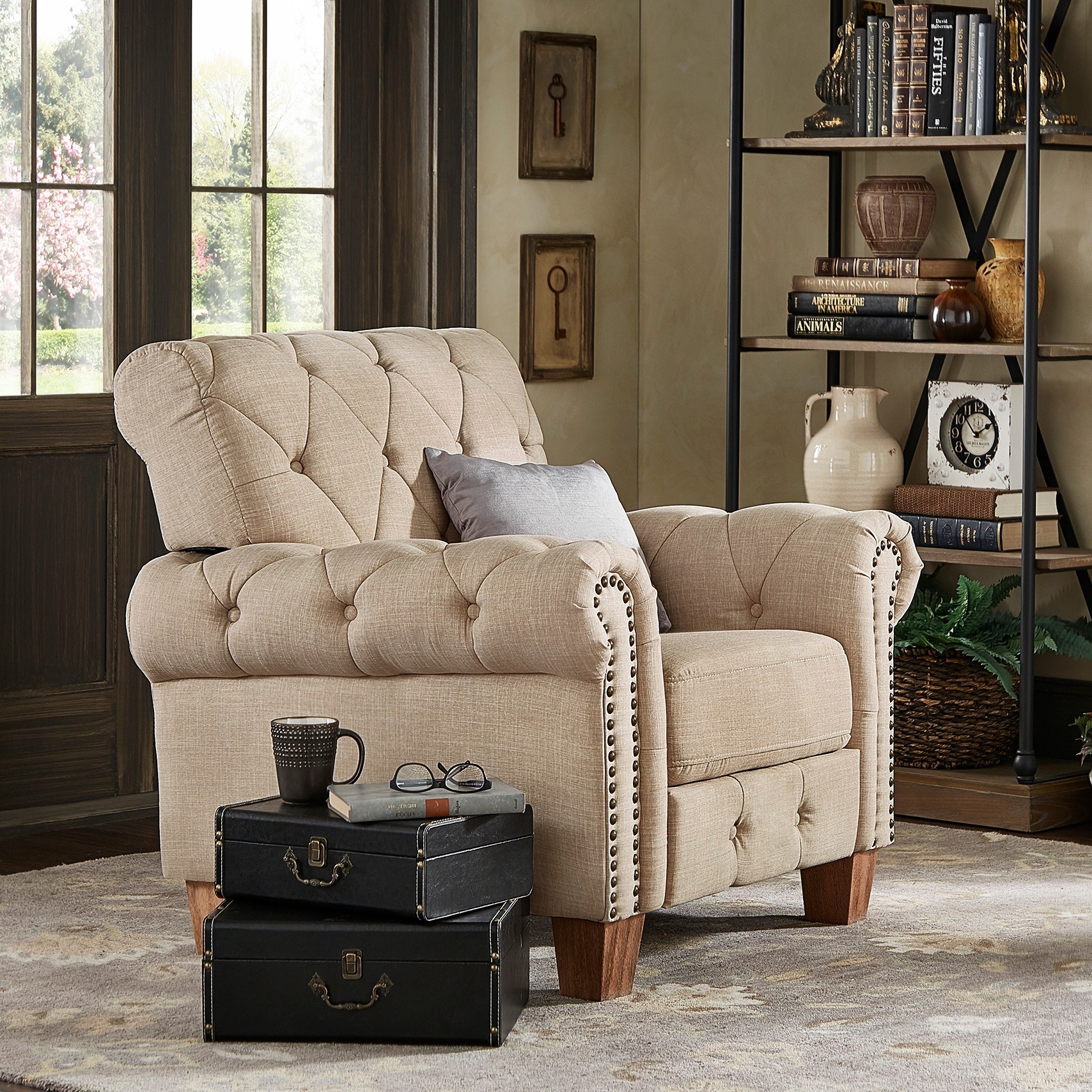 Shop Greenwich Tufted Beige Linen Chesterfield Recliner by iNSPIRE Q