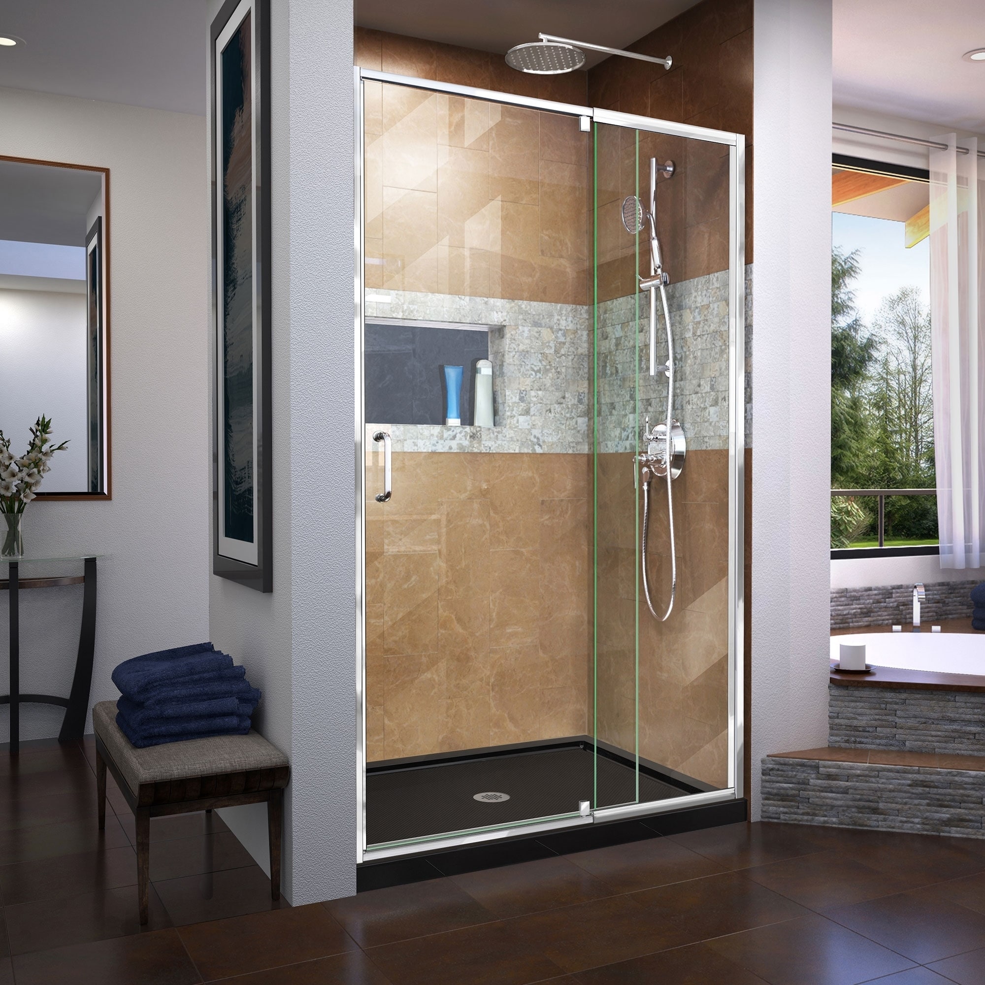 Dreamline Flex 32 In D X 42 W 74 3 4 H Frameless Dreamline Flex 32 In D X 42 W 74 3 4 H Frameless Pivot Shower Door And Slimline Base Kit Free Shipping Today