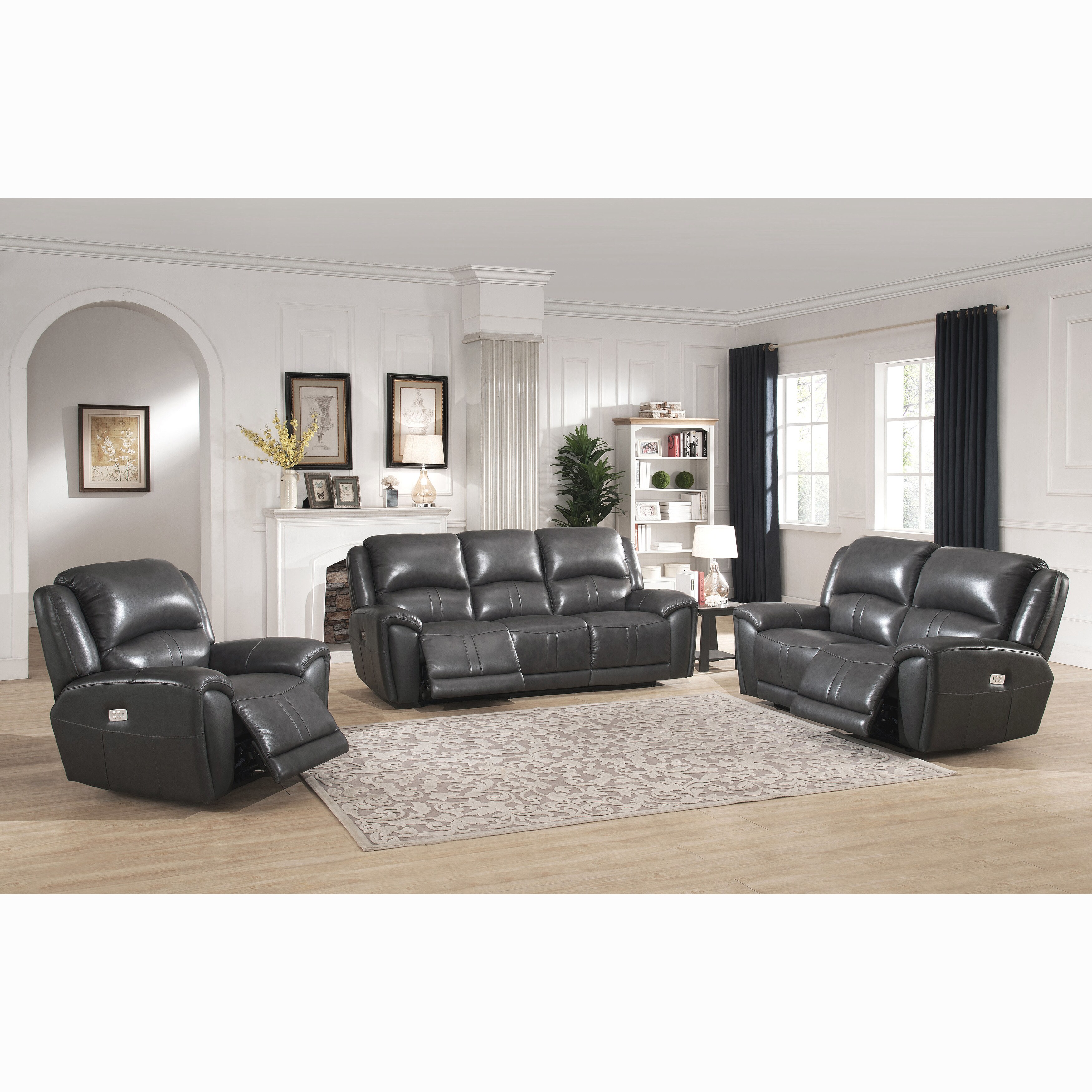 Ari Grey Top Grain Leather Reclining Sofa Loveseat And Chair