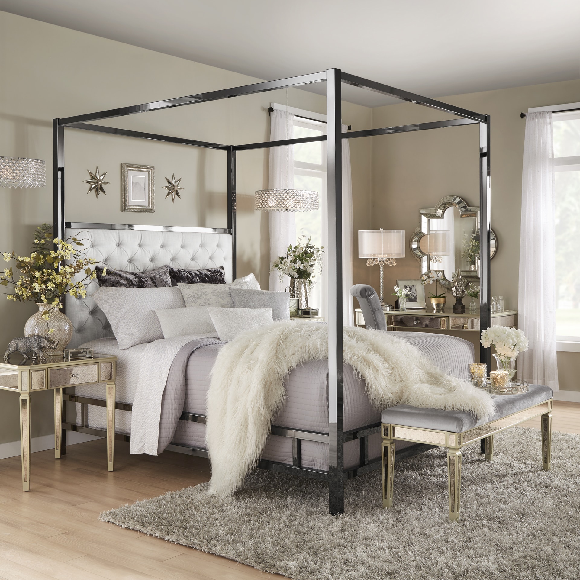 Solivita Black Nickel Metal Canopy Bed With Tufted Headboard By Solivita Black Nickel Metal Canopy Bed With Tufted Headboard By Inspire Q Bold Free Shipping Today 18805796
