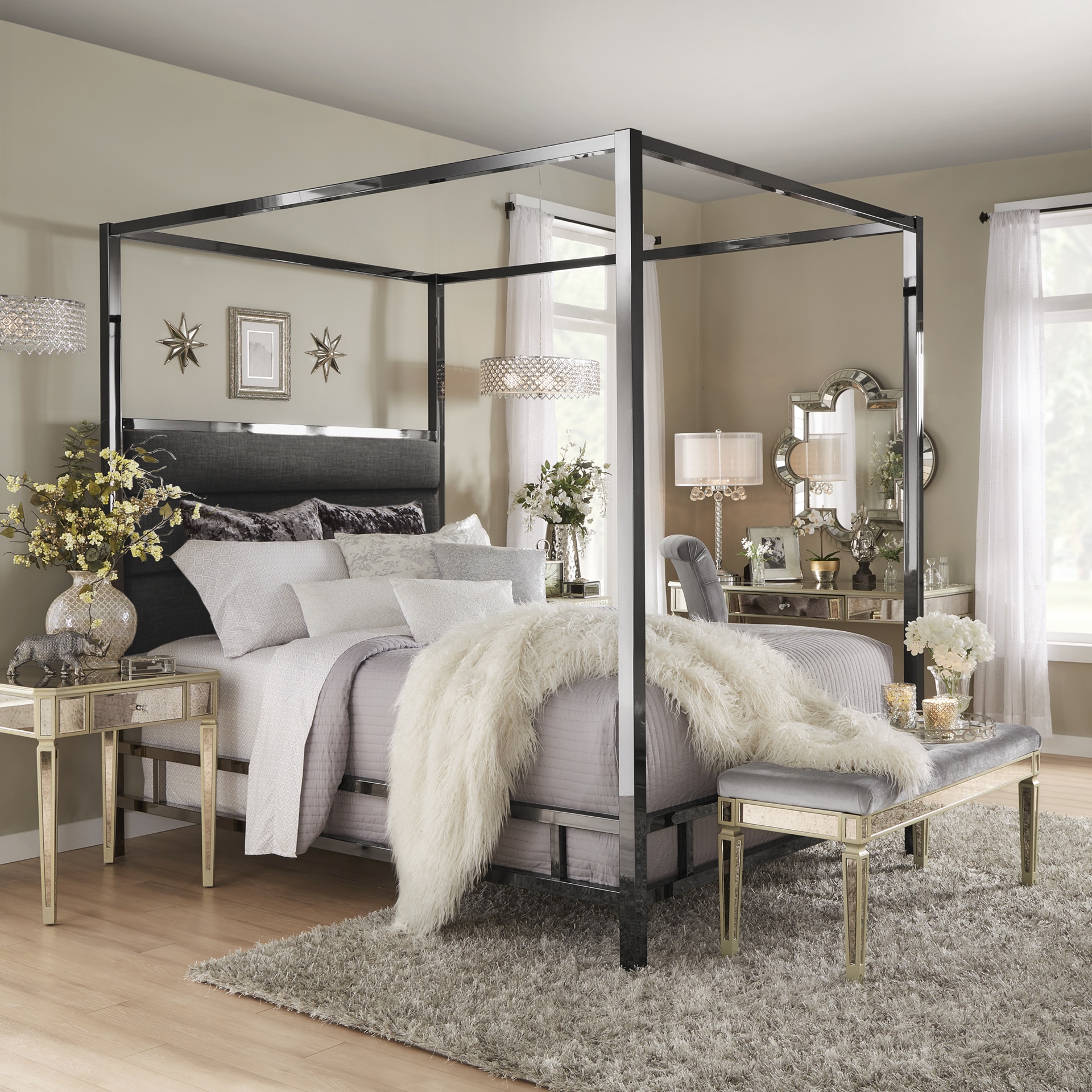 Solivita Black Nickel Metal Canopy Bed With Horizontal Panel Solivita Black Nickel Metal Canopy Bed With Horizontal Panel Headboard By Inspire Q Bold On Free Shipping Today 18805859