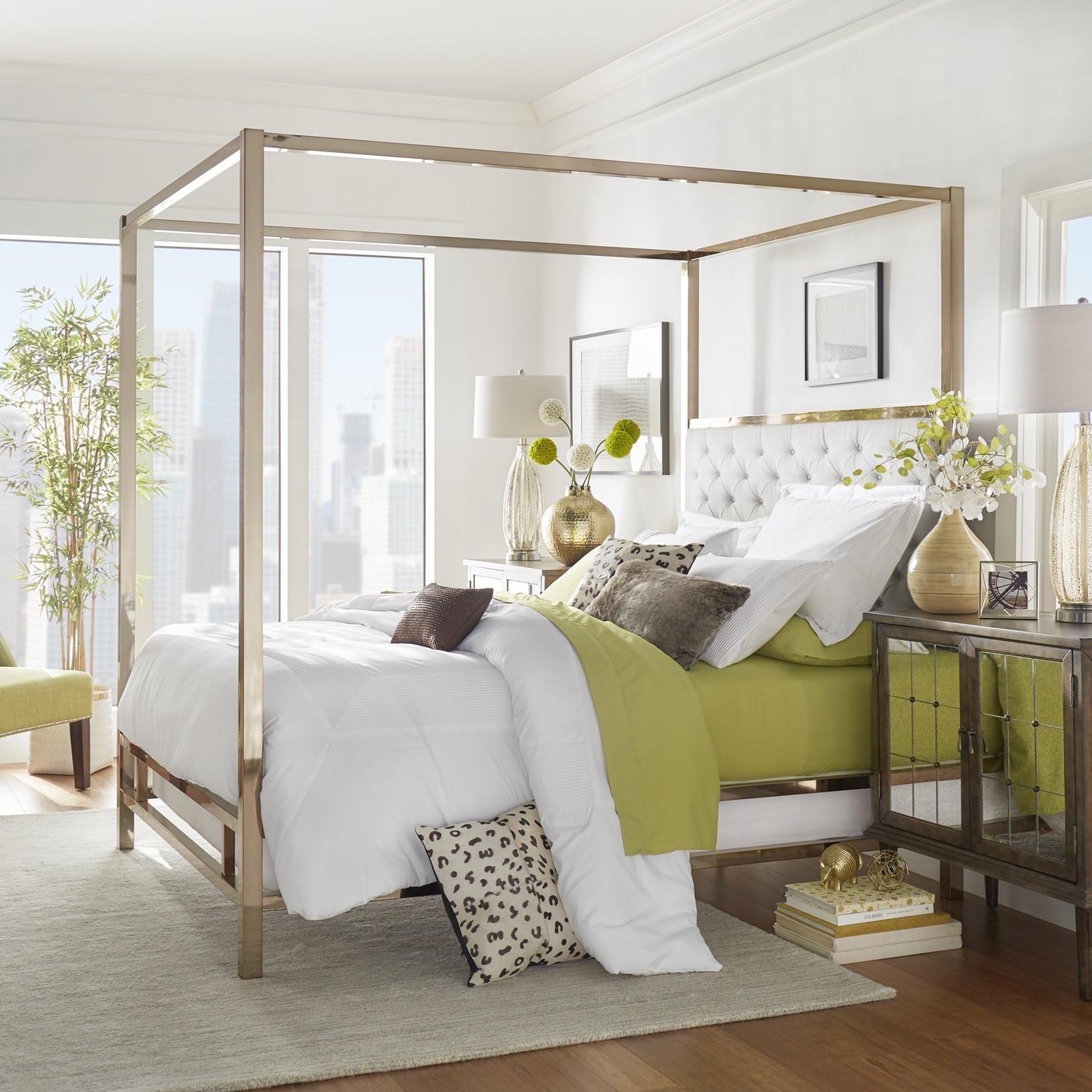 Solivita Champagne Gold Metal Canopy Bed With Tufted Headboard Solivita Champagne Gold Metal Canopy Bed With Tufted Headboard By Inspire Q Bold On Free Shipping Today 18850207