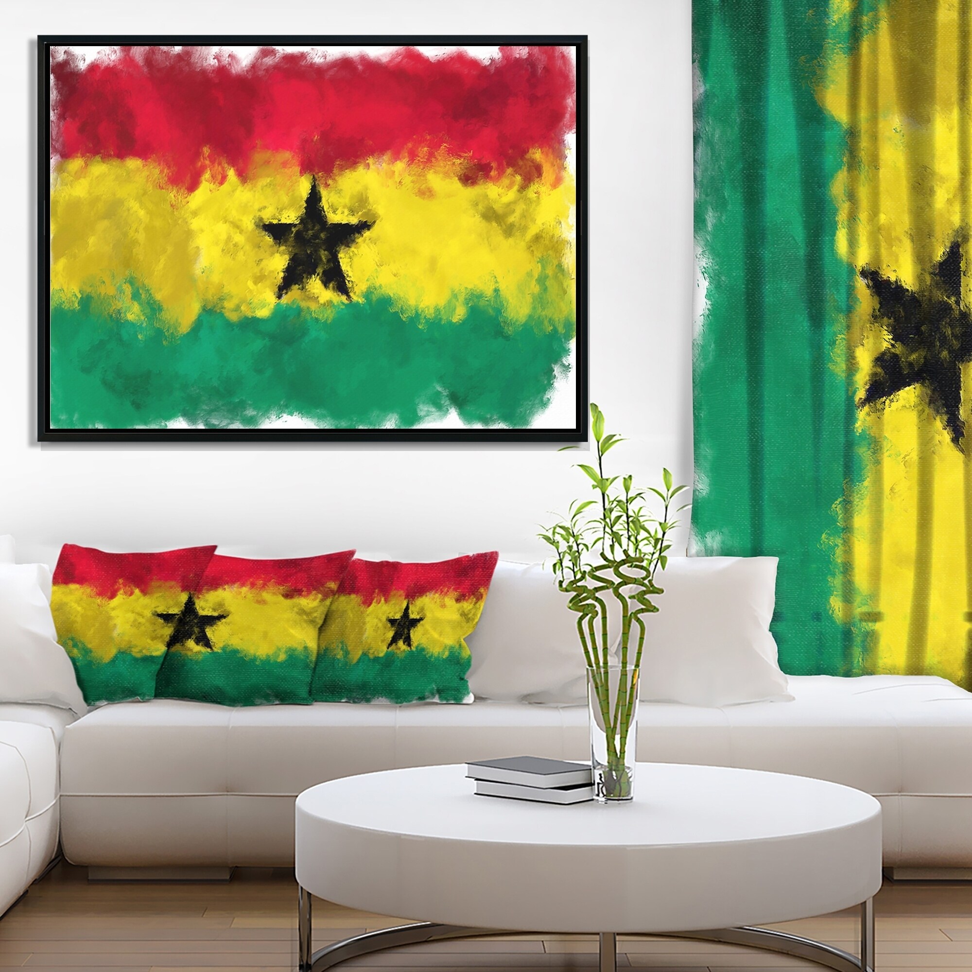 Designart Ghana Flag Illustration Flag Painting Framed Canvas Print