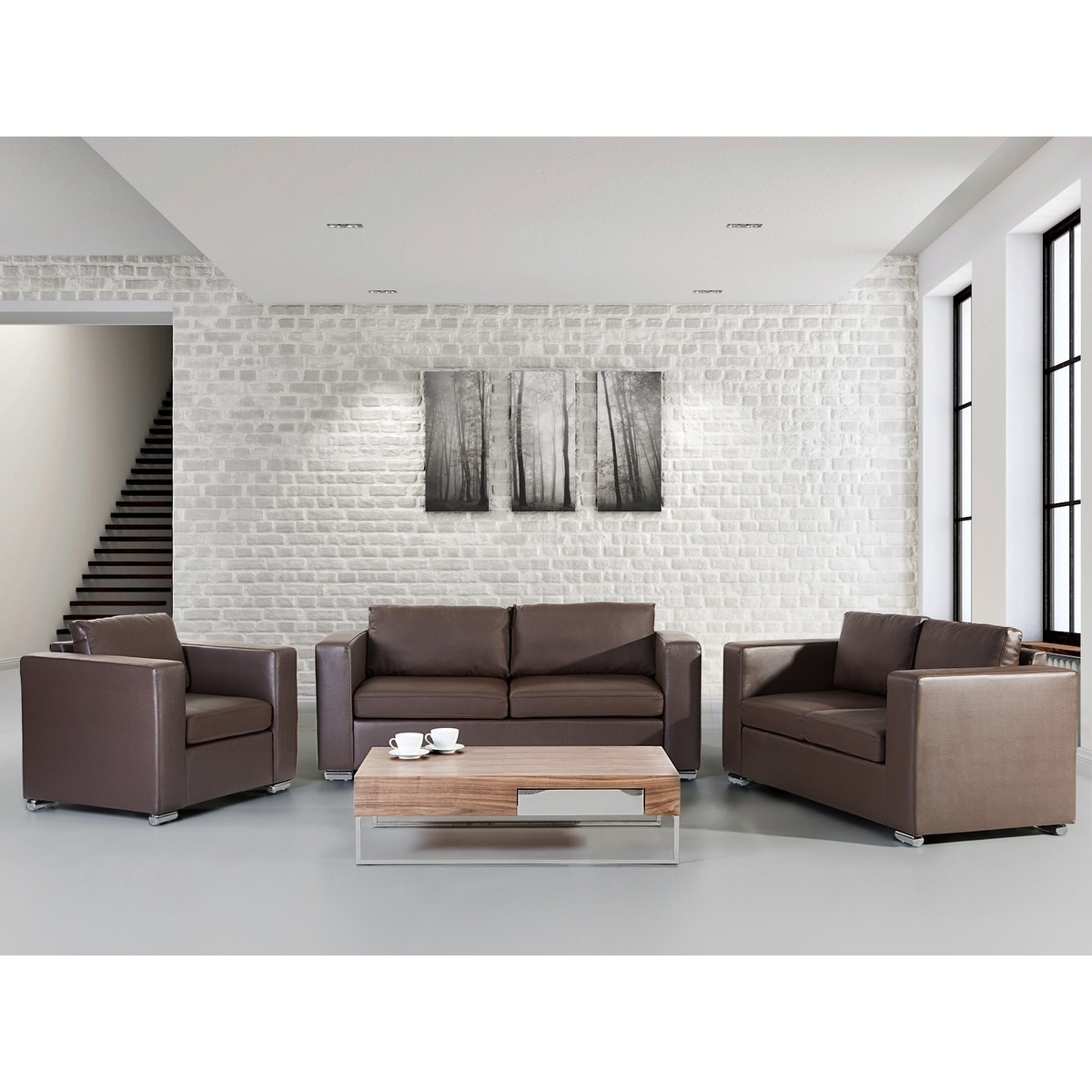 Living Room Sofa Set Brown HELSINKI Living Room Sofa Set Brown HELSINKI