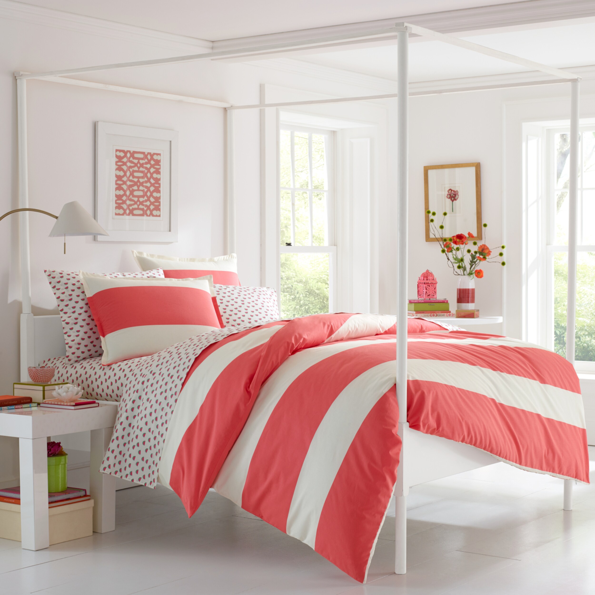Bright Pink Poppy /& Fritz Aubrey Flannel Comforter Set Twin