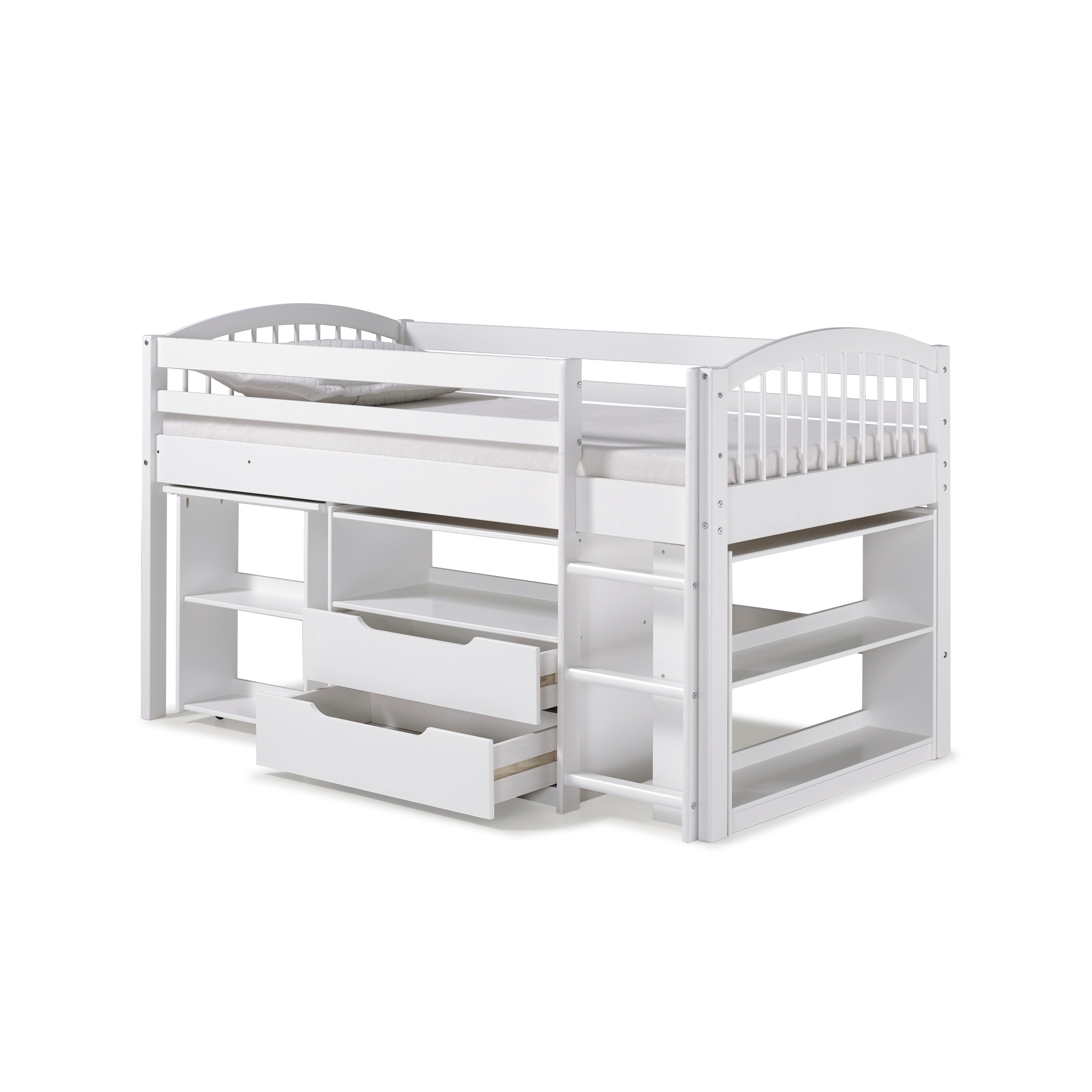 Addison Junior Low Loft Bed with Storage Drawers Desk and Bookshelf
