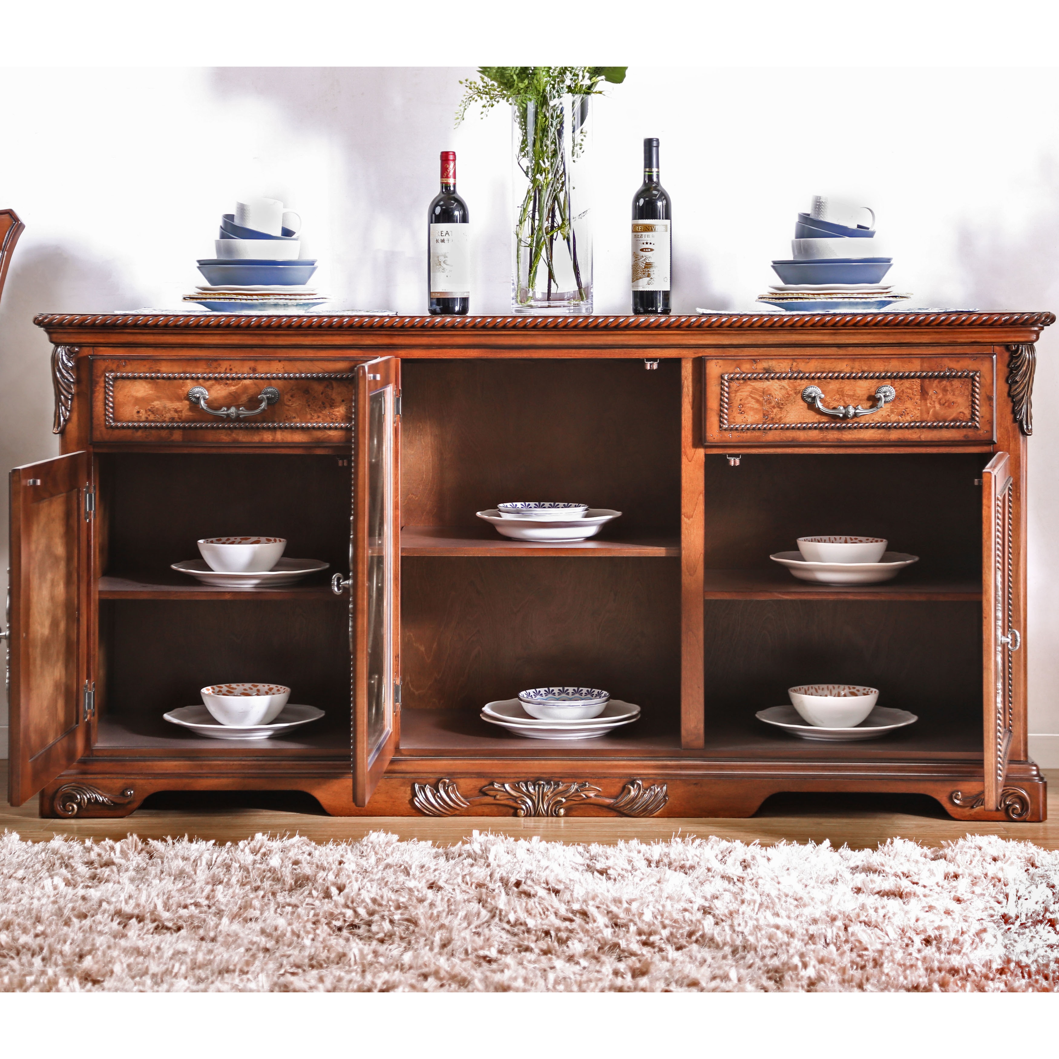 Furniture Of America Tifanil Traditional Brown Cherry Wood Furniture Of America Tifanil Traditional Brown Cherry Wood Metal 2 Piece Buffet And Hutch Set On Free Shipping Today 19401156