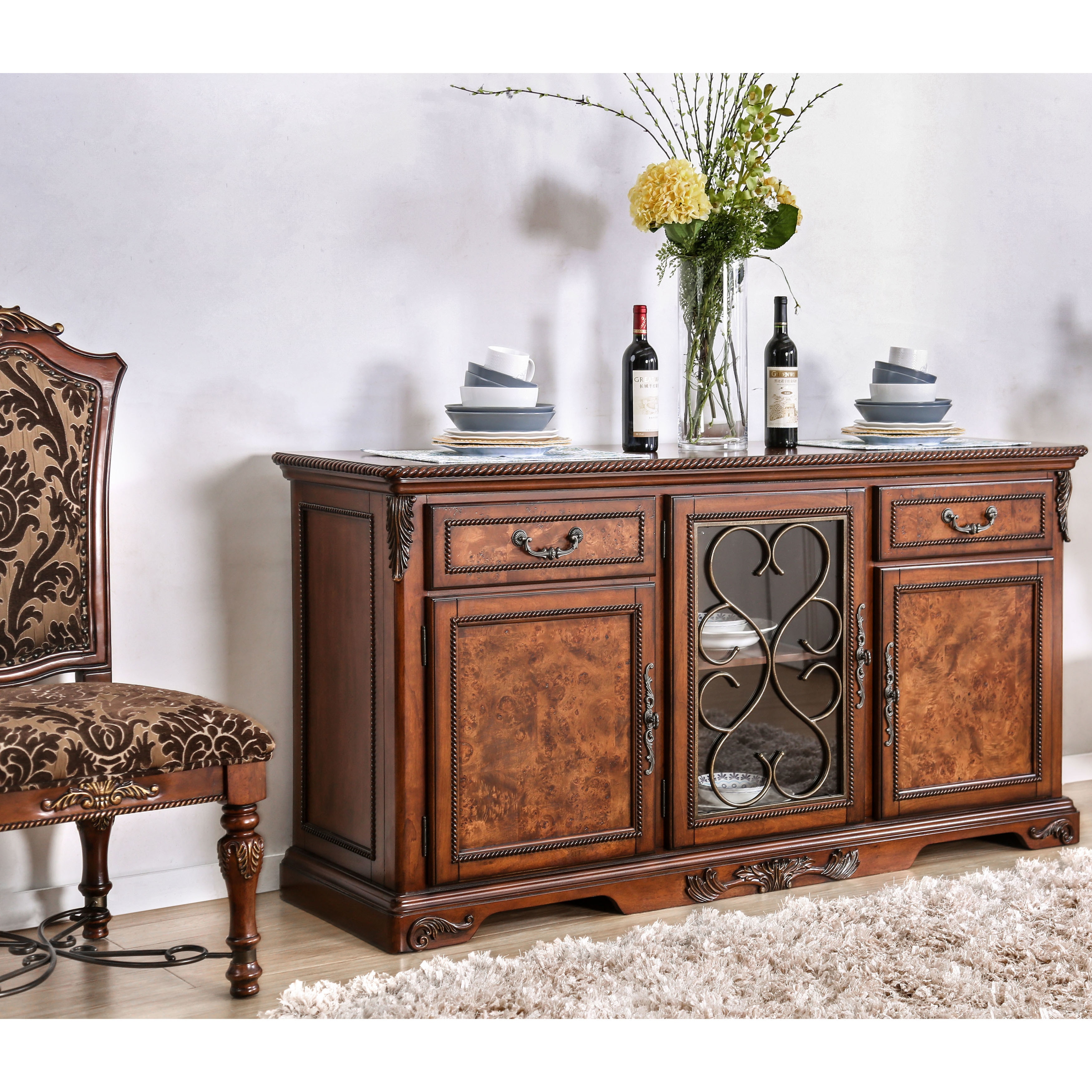 Furniture Of America Tifanil Traditional Brown Cherry Wood Furniture Of America Tifanil Traditional Brown Cherry Wood Metal 2 Piece Buffet And Hutch Set On Free Shipping Today 19401156