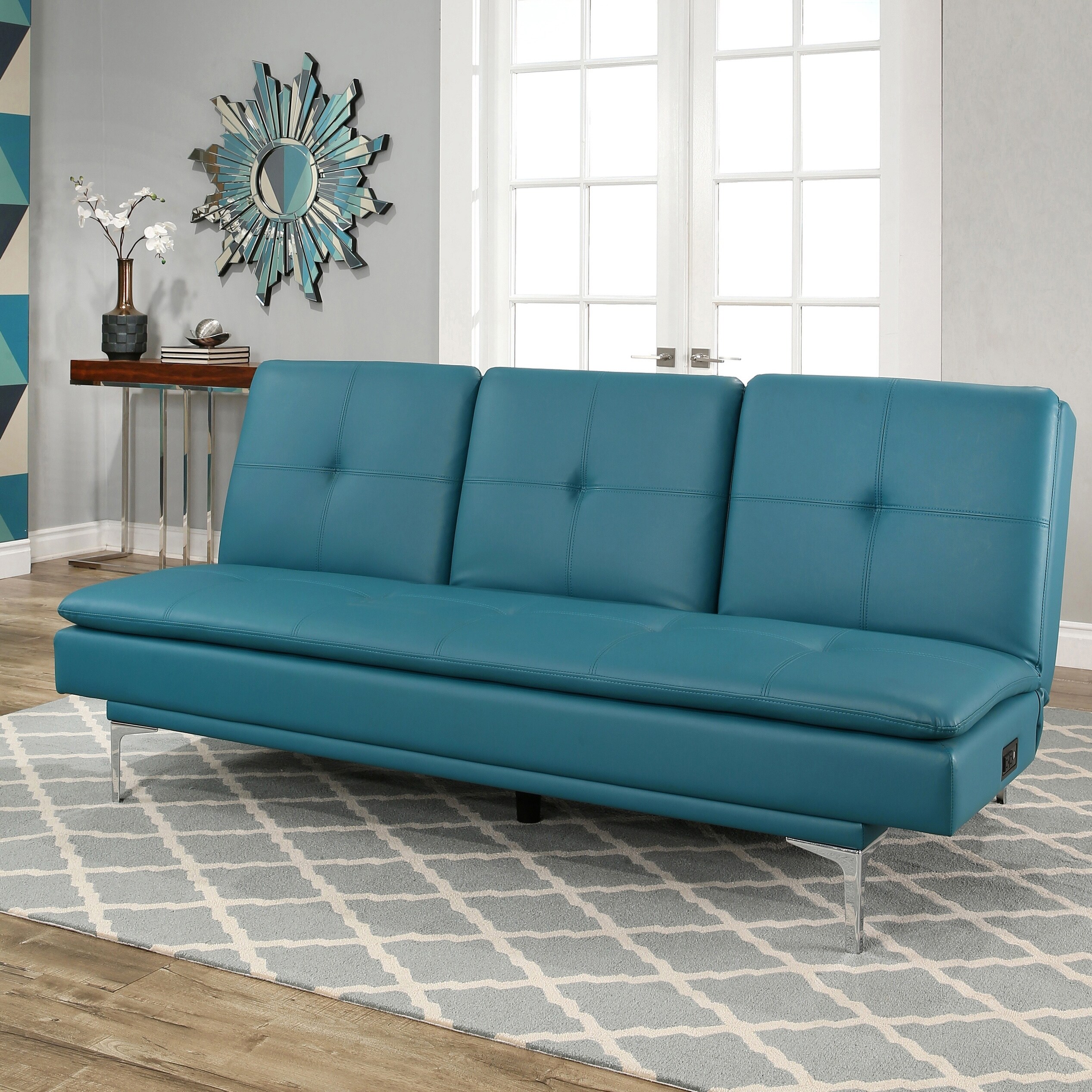 Abbyson Kilby Turquoise Bonded Leather Sofa Bed With Console Abbyson Kilby Turquoise Bonded Leather Sofa Bed With Console