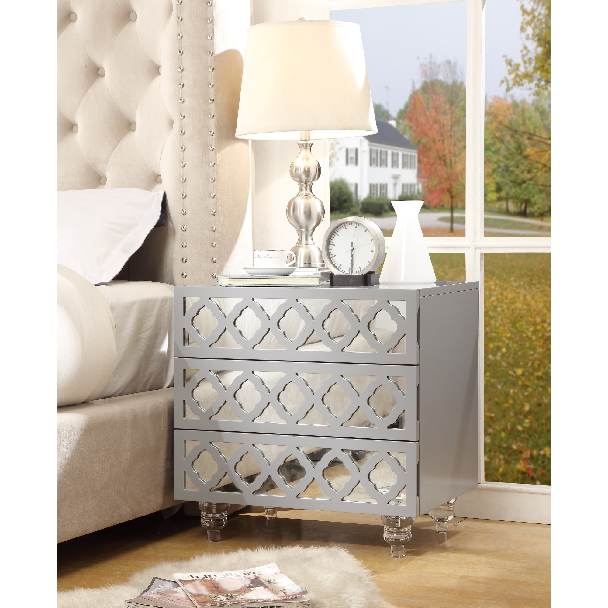 Dali Wood Modern Lacquer Chrome Side Table Accent Dali Wood Modern Lacquer Chrome Side Table Accent Nightstand On Free Shipping Today 19433630