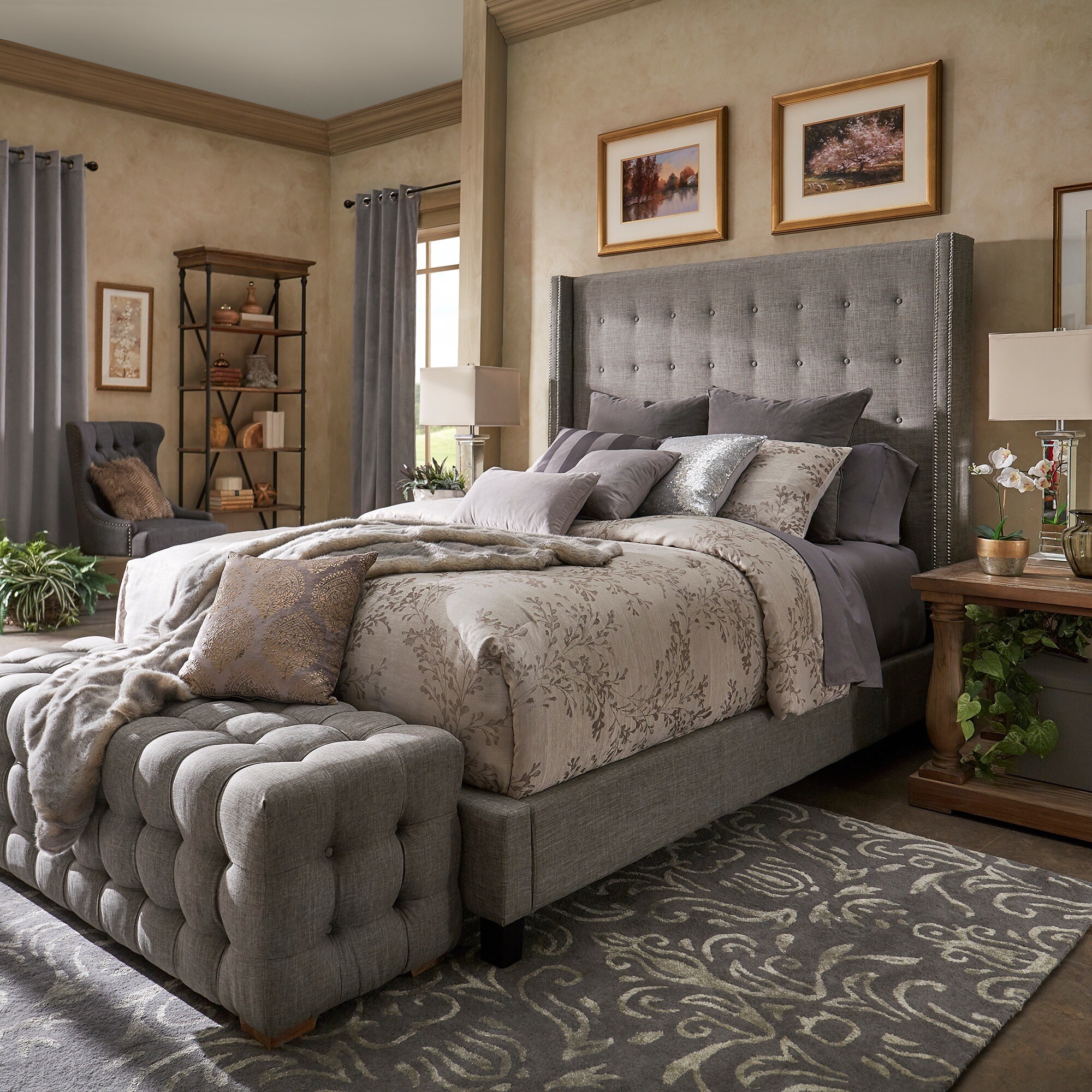 Marion Nailhead Wingback Tufted Tall Headboard Bed By Inspire Q Marion Nailhead Wingback Tufted Tall Headboard Bed By Inspire Q Bold
