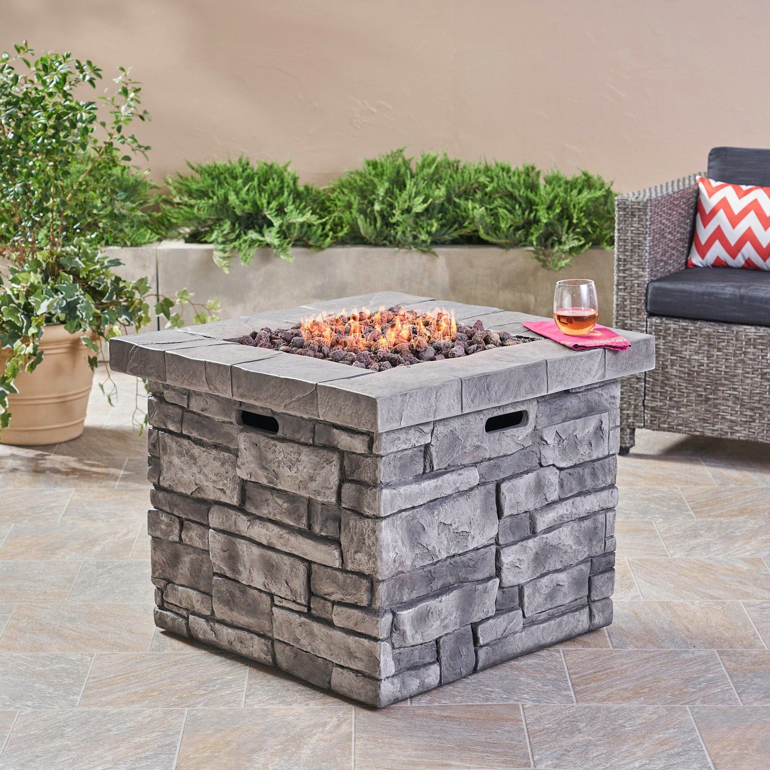 Shop Angeles Outdoor Propane Square Fire Pit Table With Lava Rocks By Christopher Knight Home On Sale Overstock 19515354