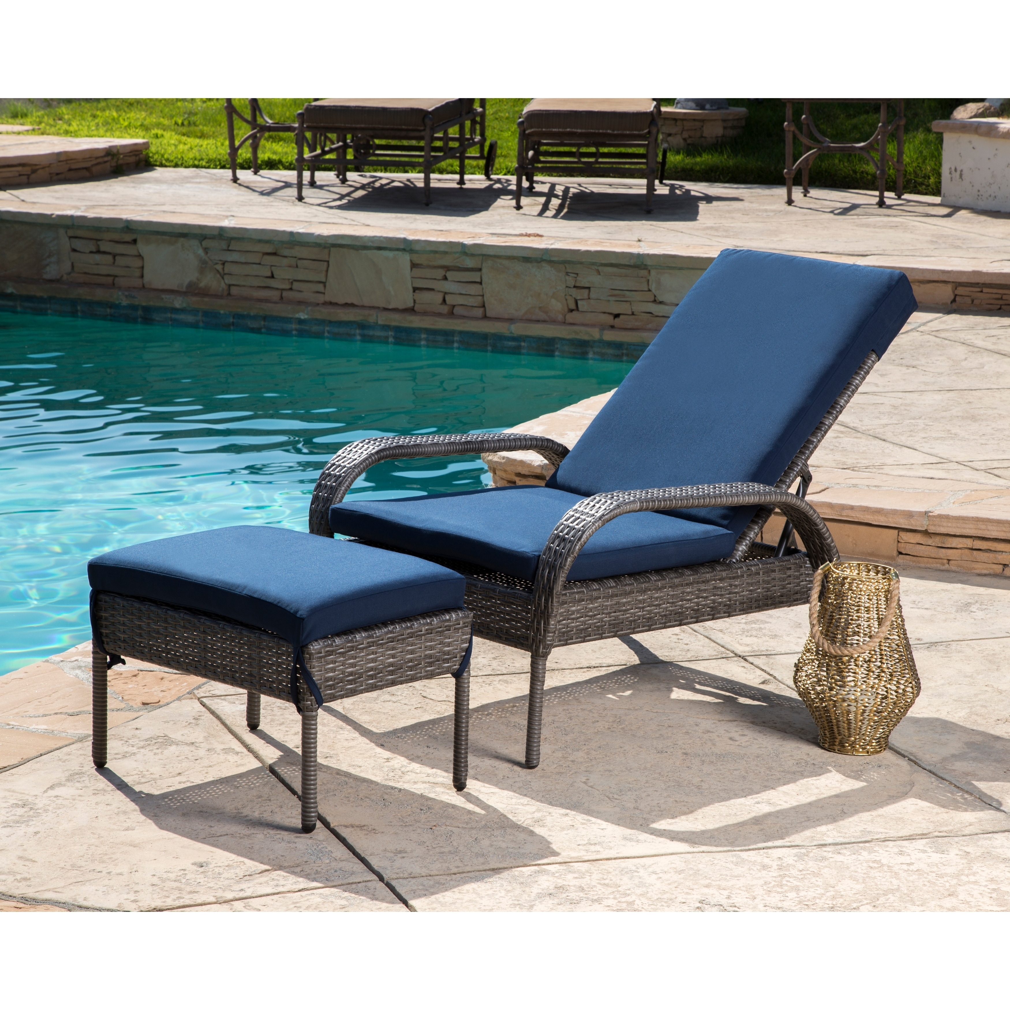 Abbyson Newport Outdoor Wicker Chaise Ottoman Set With Cushions Abbyson Newport Outdoor Wicker Chaise Ottoman Set With Cushions