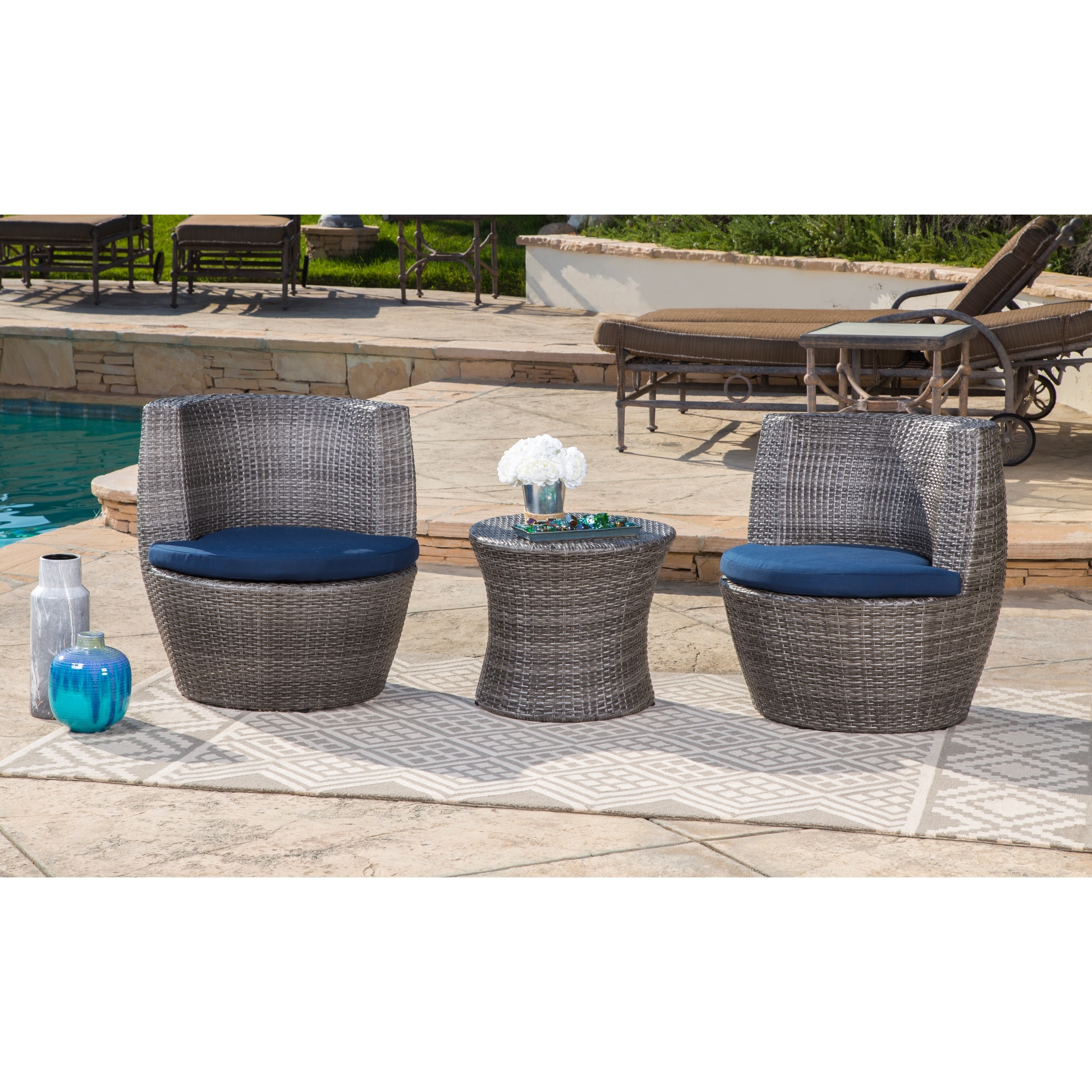 Abbyson Newport Outdoor Grey Wicker 3 Piece Patio Bistro Set Abbyson Newport Outdoor Grey Wicker 3 Piece Patio Bistro Set