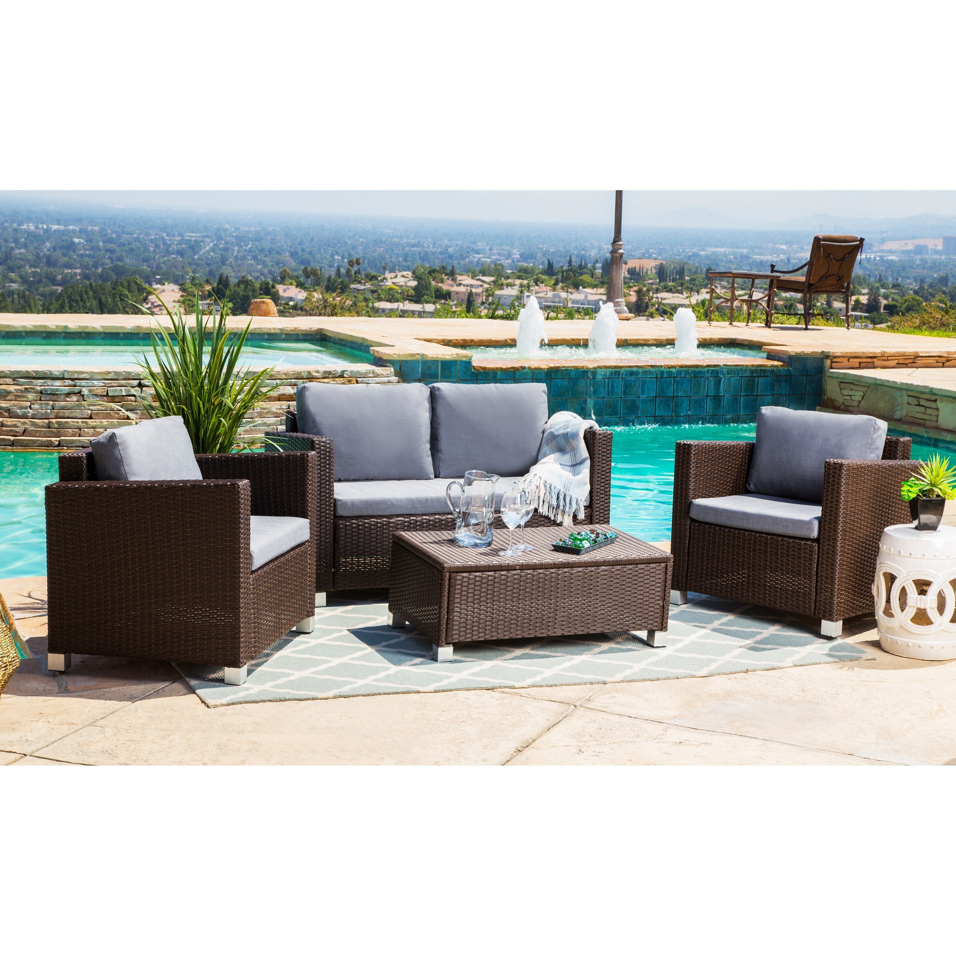 Abbyson Hampton Grey Outdoor Espresso Wicker 4 Piece Patio Set Abbyson Hampton Grey Outdoor Espresso Wicker 4 Piece Patio Set