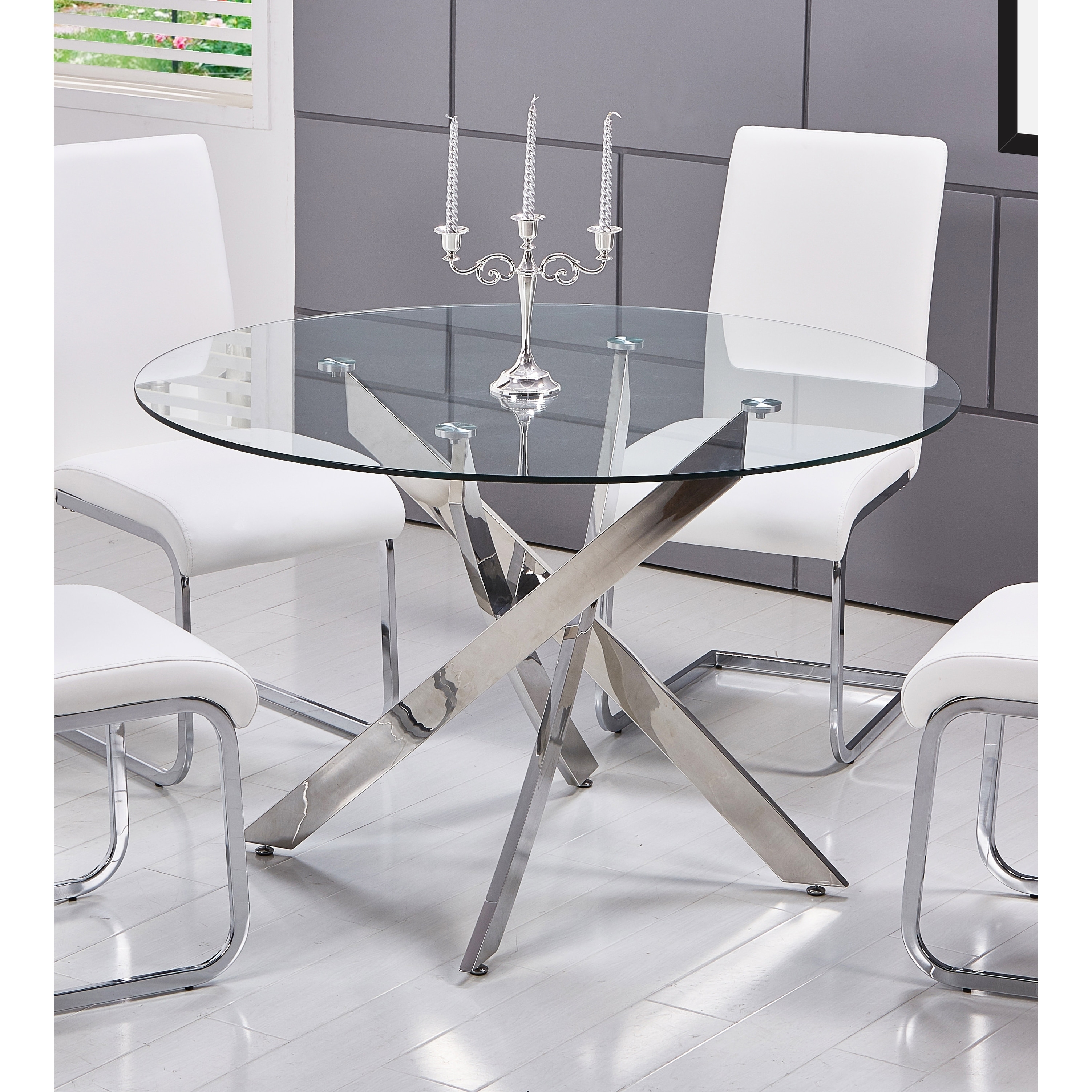 Best Master Furniture T01 Round Glass Dining Table Silver Overstock 19674774