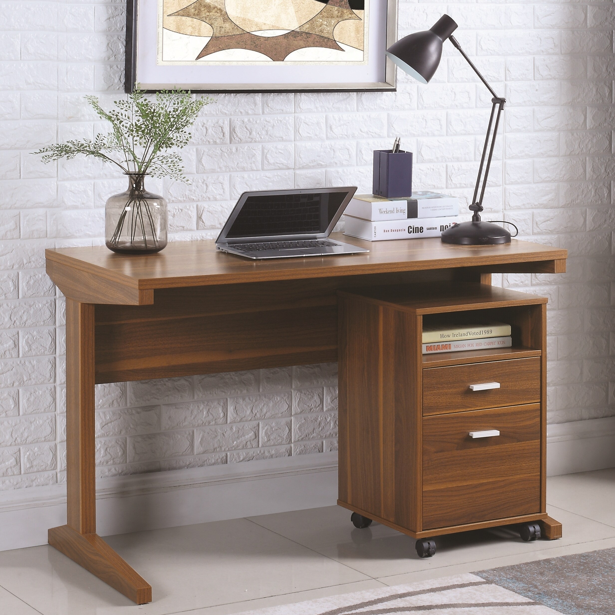 Shop Mid Century Modern Design Home Office Desk With Mobile File Cabinet Overstock 19754975