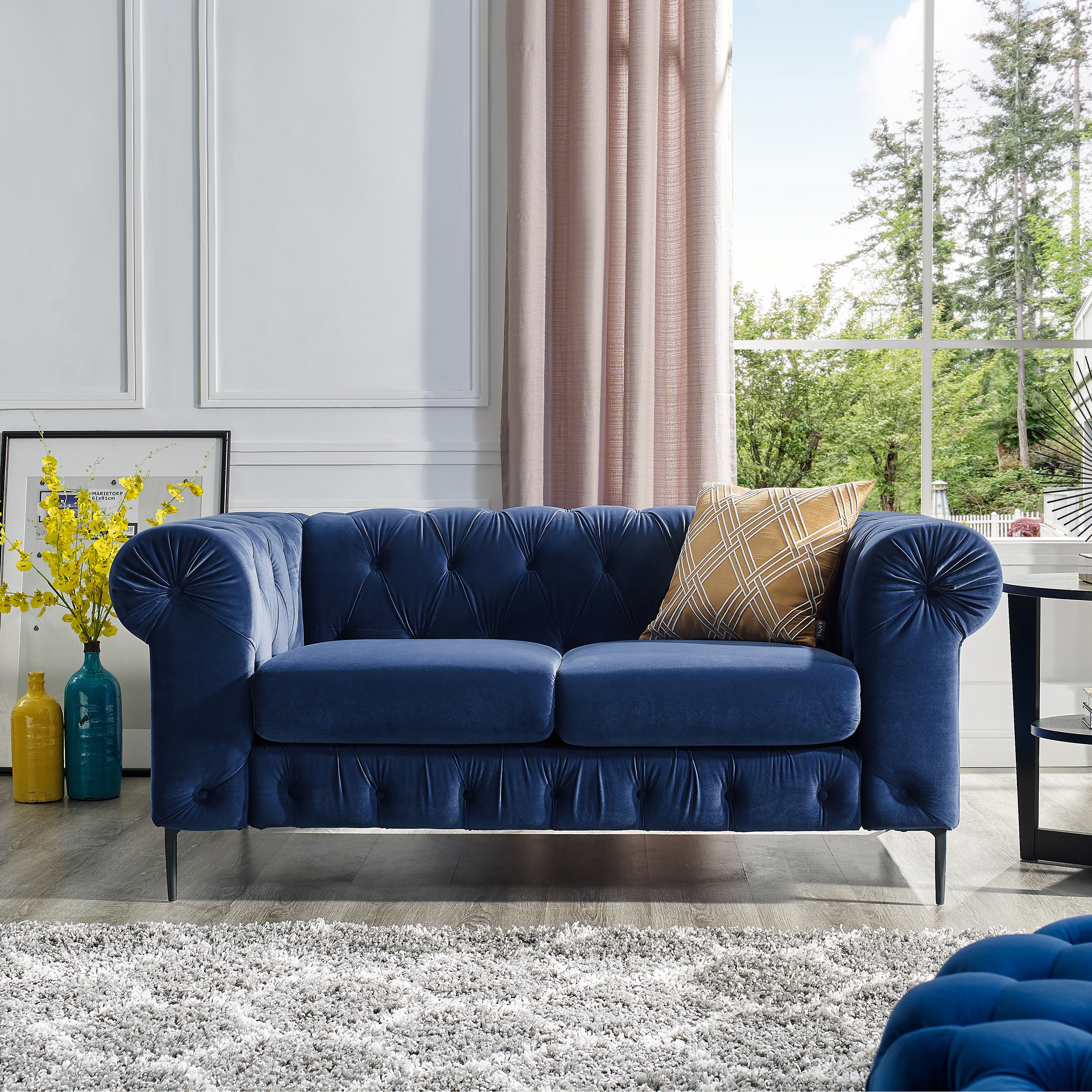 Corvus Prato Tufted Velvet Loveseat Sofa With Rolled Arms On Corvus Prato Tufted Velvet Loveseat Sofa With Rolled Arms