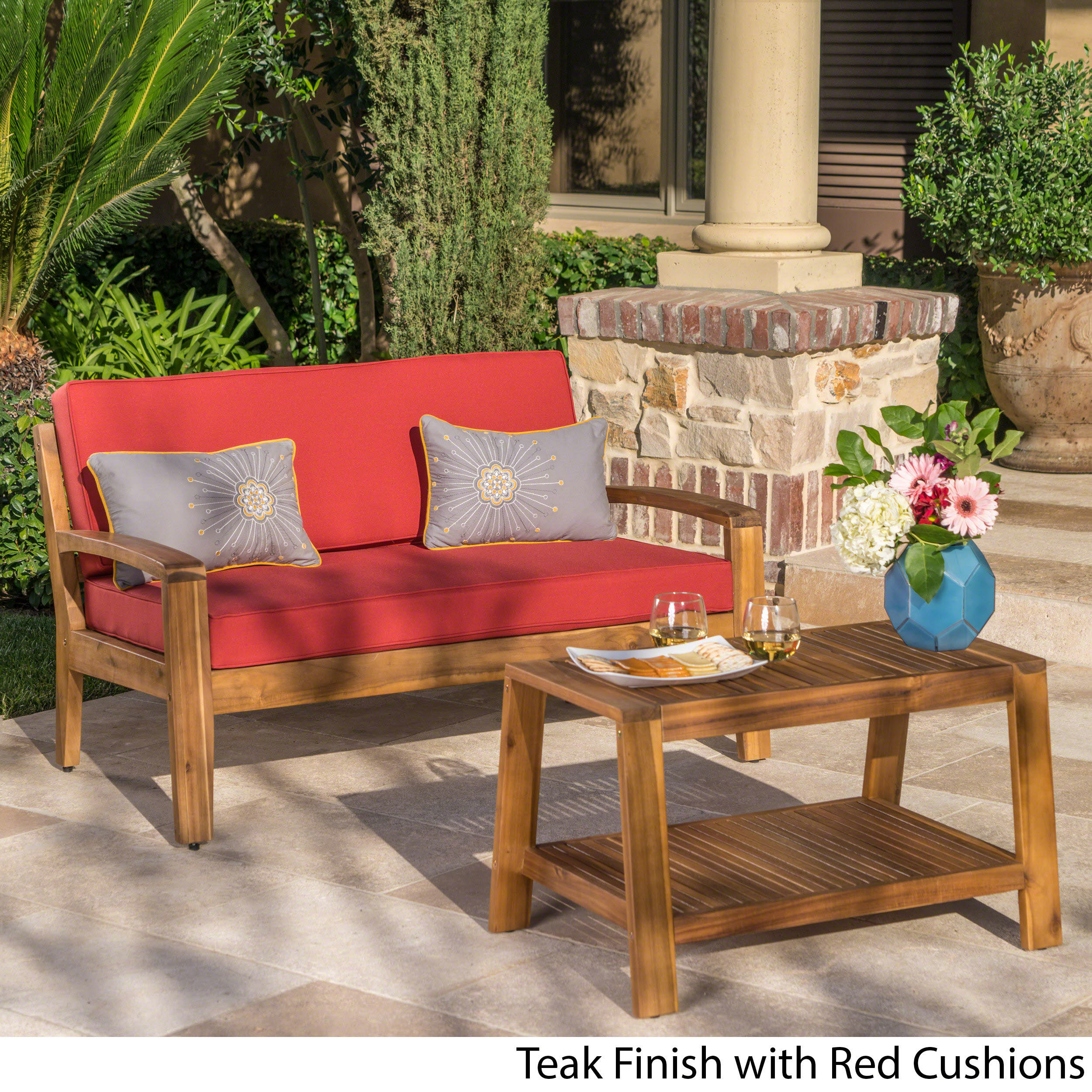 Grenada Outdoor 2 Piece Acacia Wood Loveseat And Coffee Table Set Grenada Outdoor 2 Piece Acacia Wood Loveseat And Coffee Table Set With Cushions By Christopher Knight Home Free Shipping Today 25767406