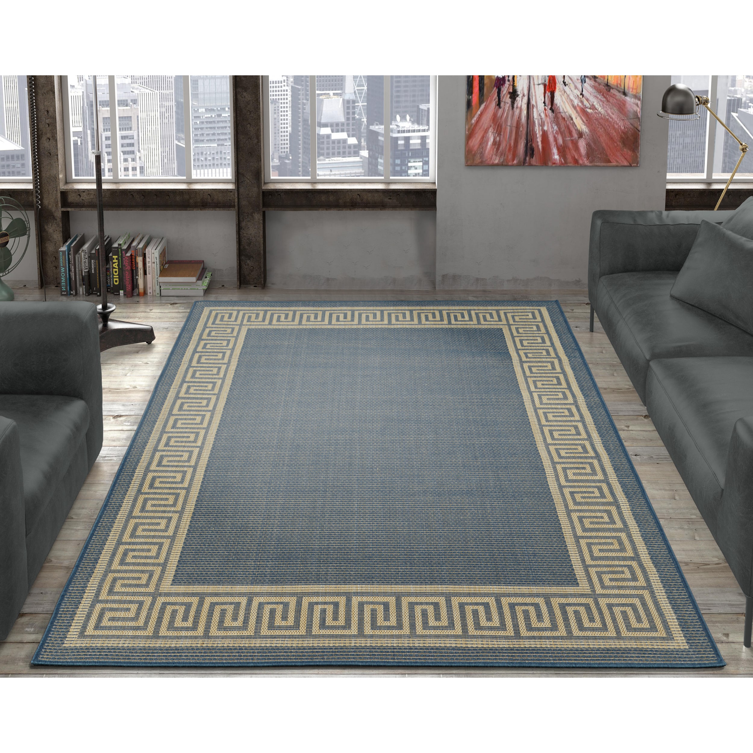 Ottomanson Jardin Collection Greek Border Design Indoor Outdoor Ottomanson Jardin Collection Greek Border Design Indoor Outdoor Area Rug 5 3 X 7