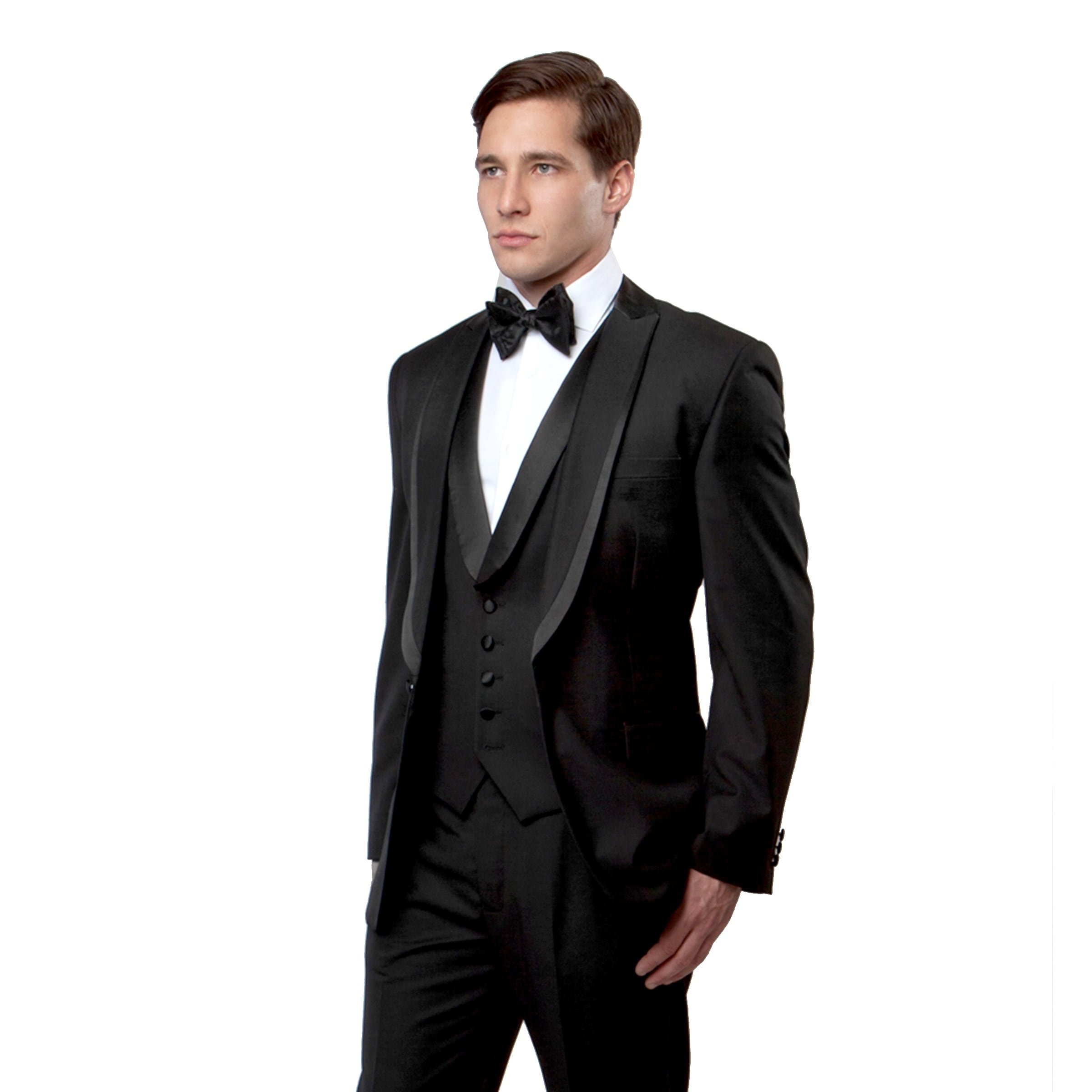 Men/'s Red Classic Fit Formal Tuxedo Suit w// Black Sateen Lapel /& Trim NEW