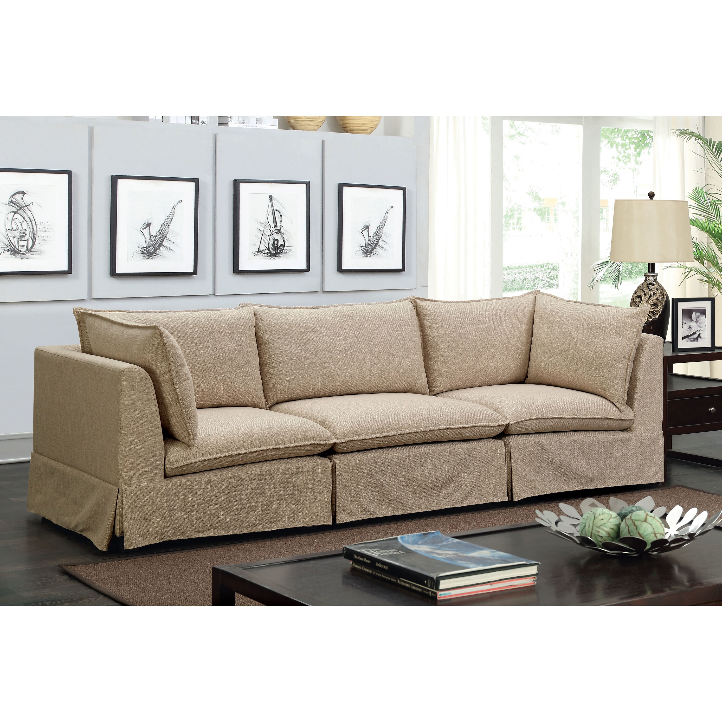 Furniture Of America Elsbeth Contemporary Beige Linen Fabric Furniture Of America Elsbeth Contemporary Beige Linen Fabric Skirted Modular Sofa On Free Shipping Today 19983532
