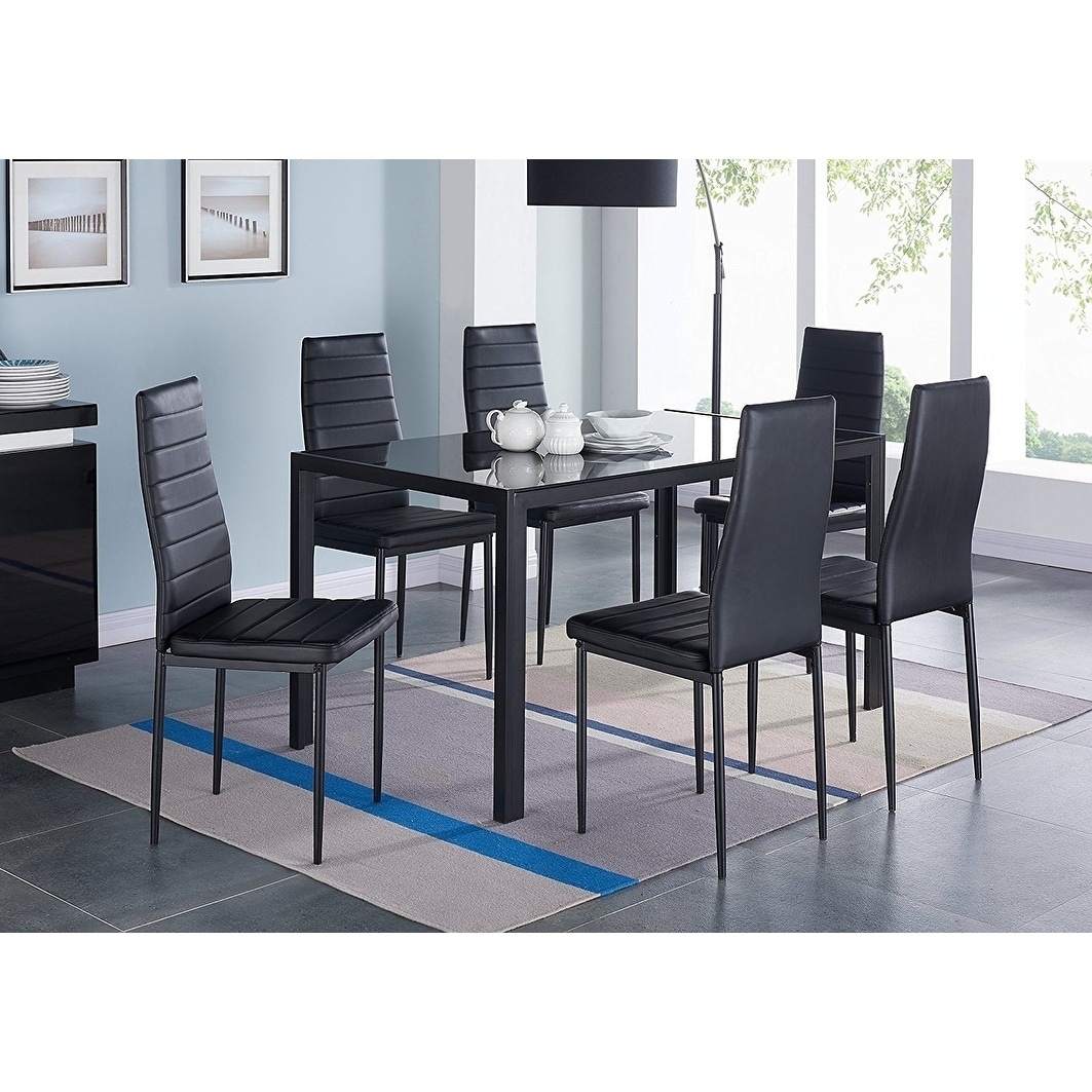 Shop IDS Home 7 Pieces Modern Glass Dining Table Set Faxu Leather