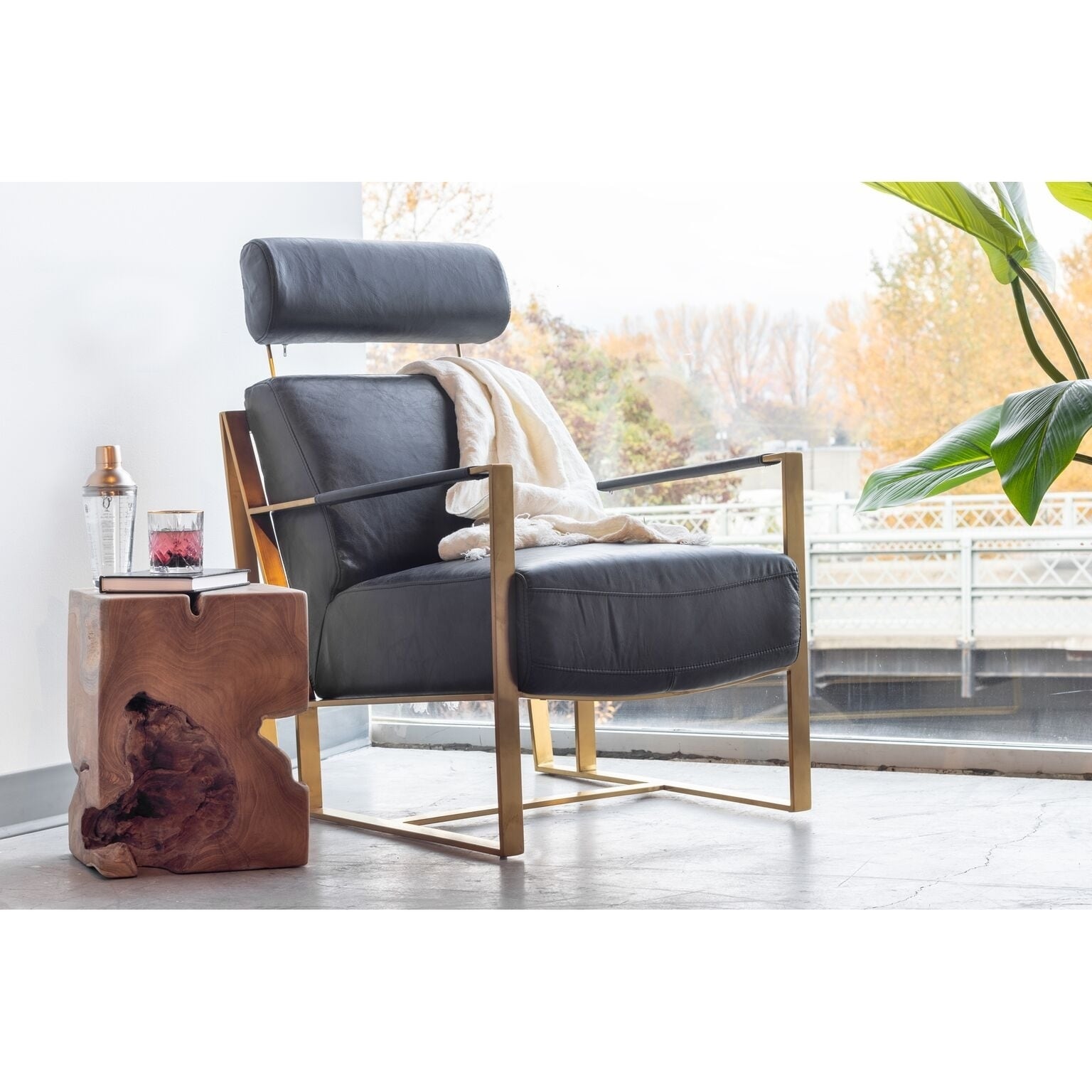 Aurelle Home Modern Gold And Black Rustic Leather Chair On Aurelle Home Modern Gold And Black Rustic Leather Chair