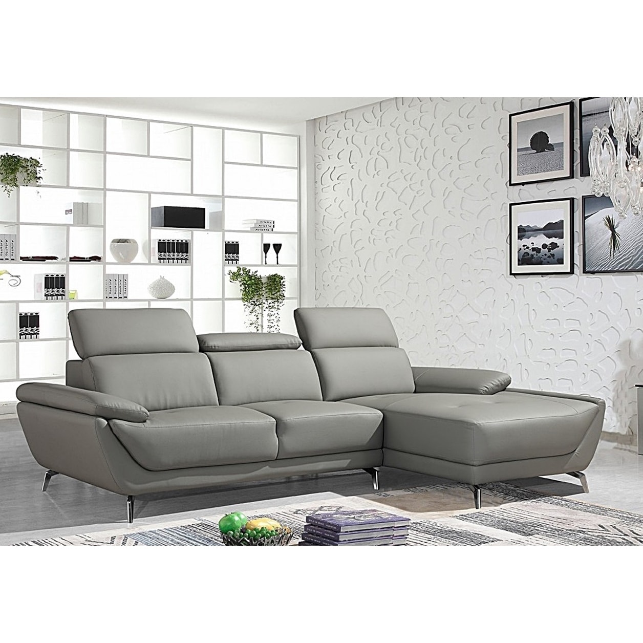 Lincoln Modern Grey Leather L Shaped Sofa With Adjule Lincoln Modern Grey Leather L Shaped Sofa With Adjule Headrests On Free Shipping Today 20234838