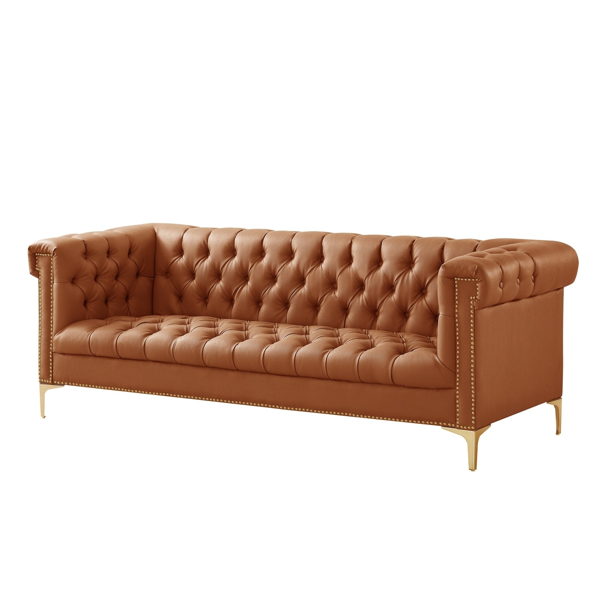 Manchester Pu Leather Sofa On Tufted Nail Head Trim With Y Manchester Pu Leather Sofa On Tufted Nail Head Trim With Y Legs Free Shipping Today 20492282