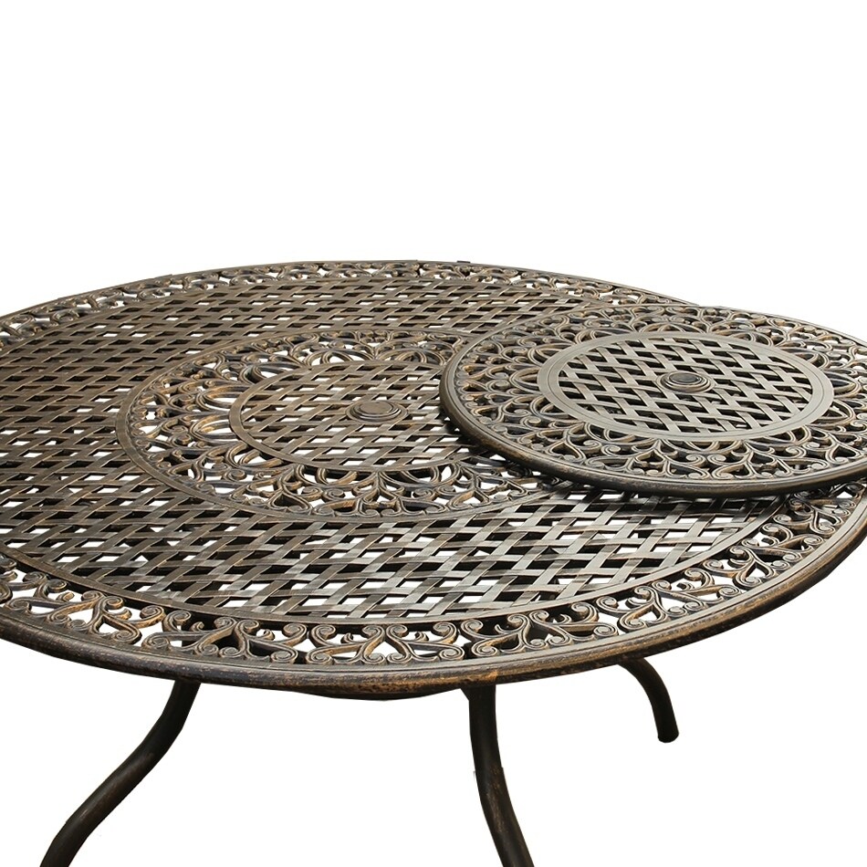 Outdoor Mesh Lattice 59 Inch Bronze Round Dining Table With Outdoor Mesh Lattice 59 Inch Bronze Round Dining Table With Lazy Susan Free Shipping Today 20534597