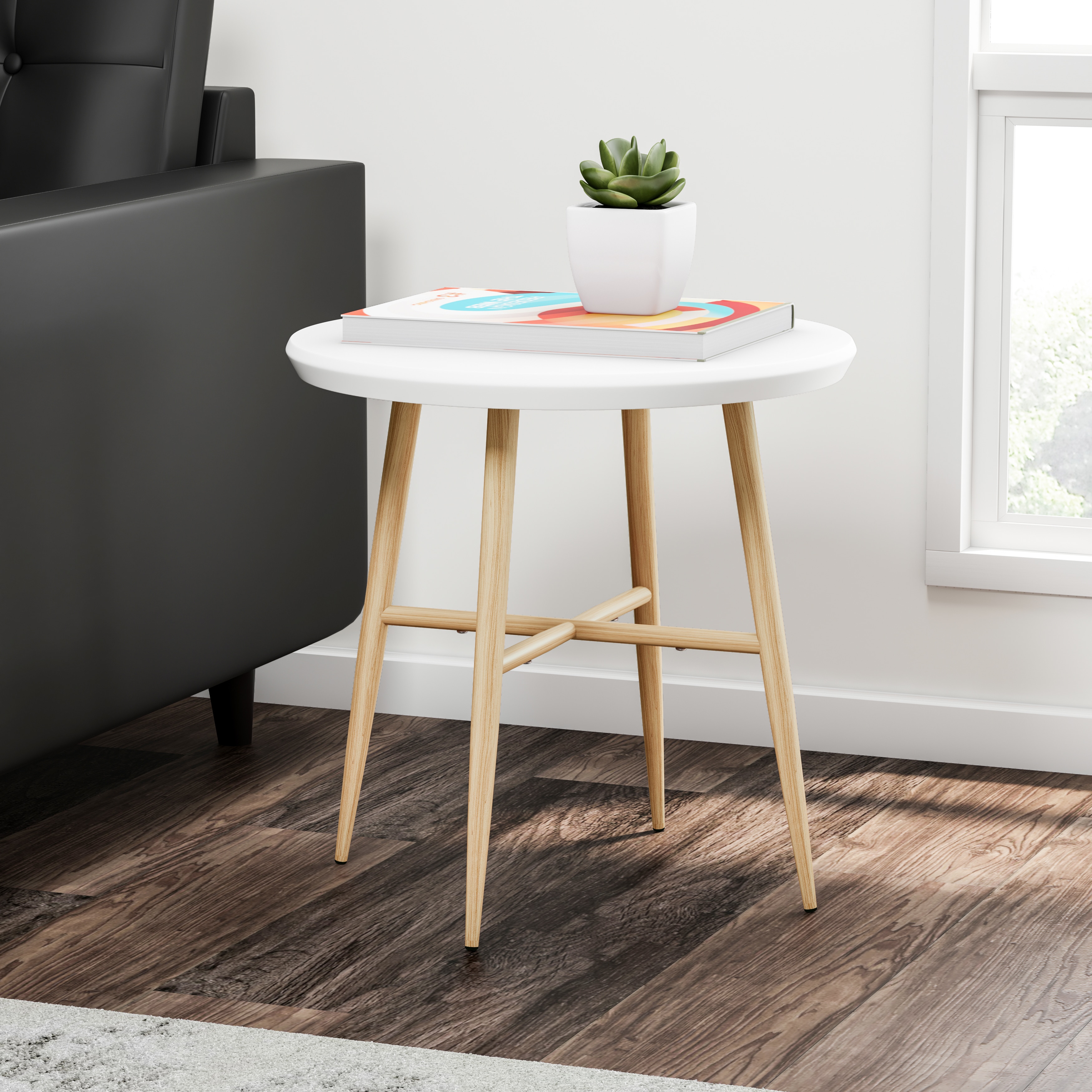 Carson Carrington Garoabaer White Round End Table With Light Carson Carrington Garoabaer White Round End Table With Light Oak Metal Legs On Free Shipping Today 20543319