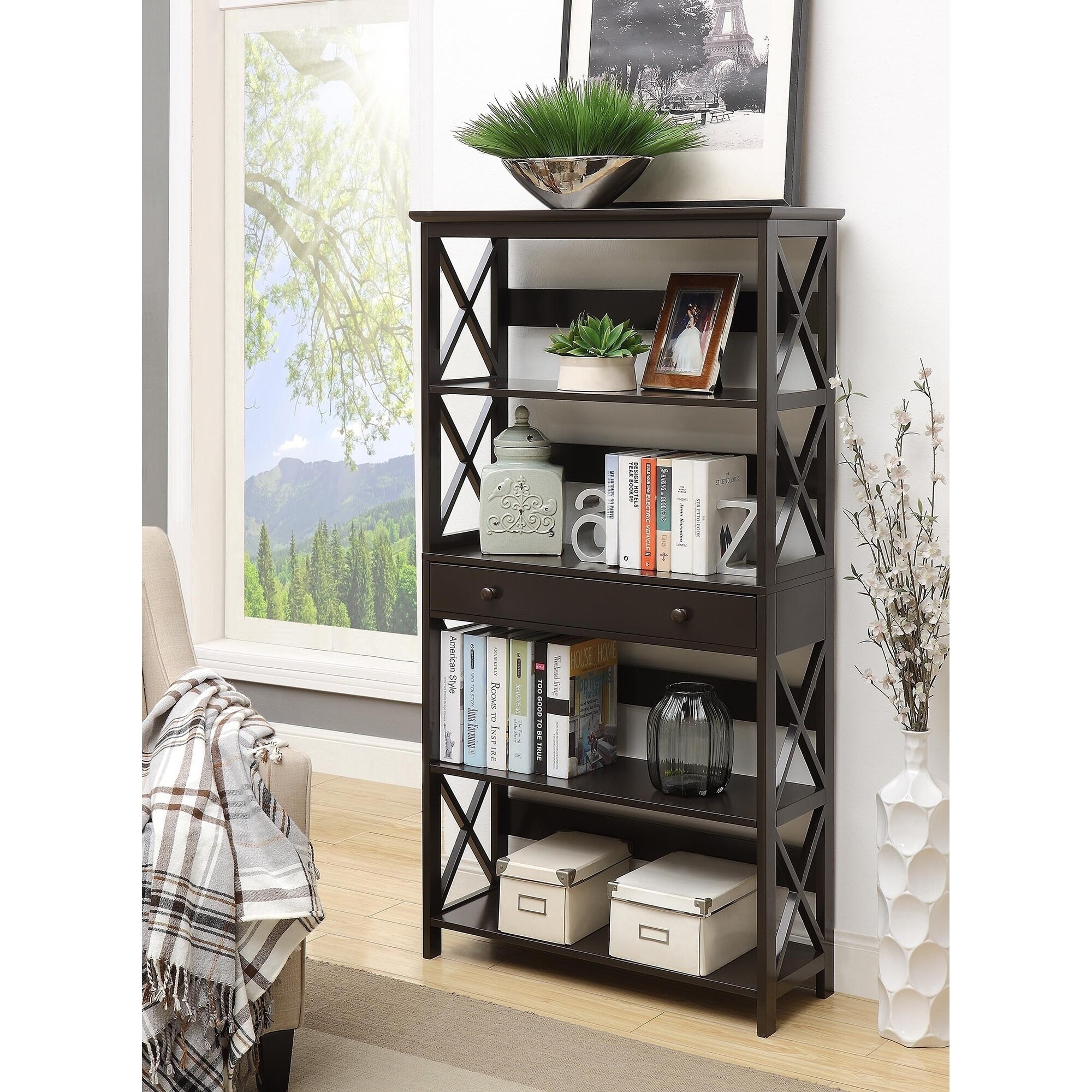 The Gray Barn Pitchfork 5 Tier Bookcase With Drawer Free The Gray Barn Pitchfork 5 Tier Bookcase With Drawer Free
