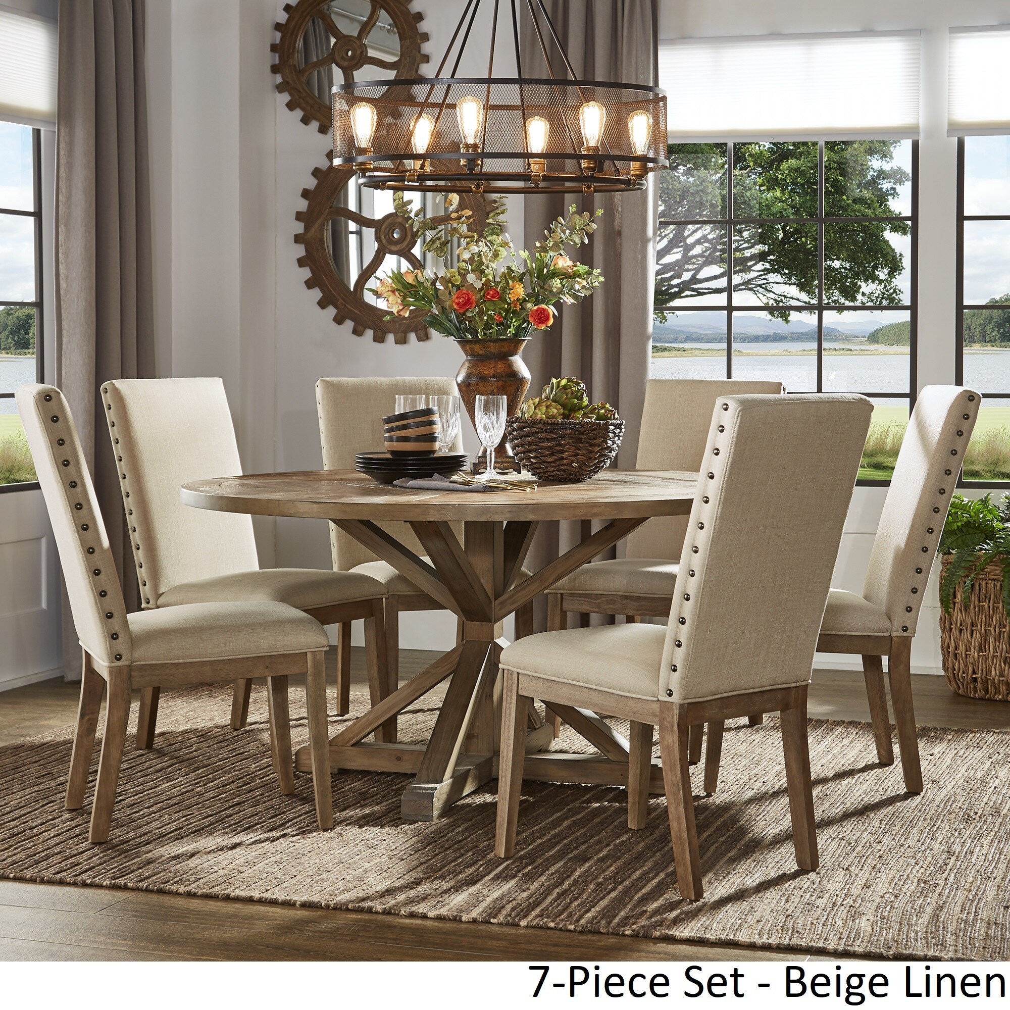 Shop Benchwright Rustic X Base Round Pine Wood Dining Set With Nail