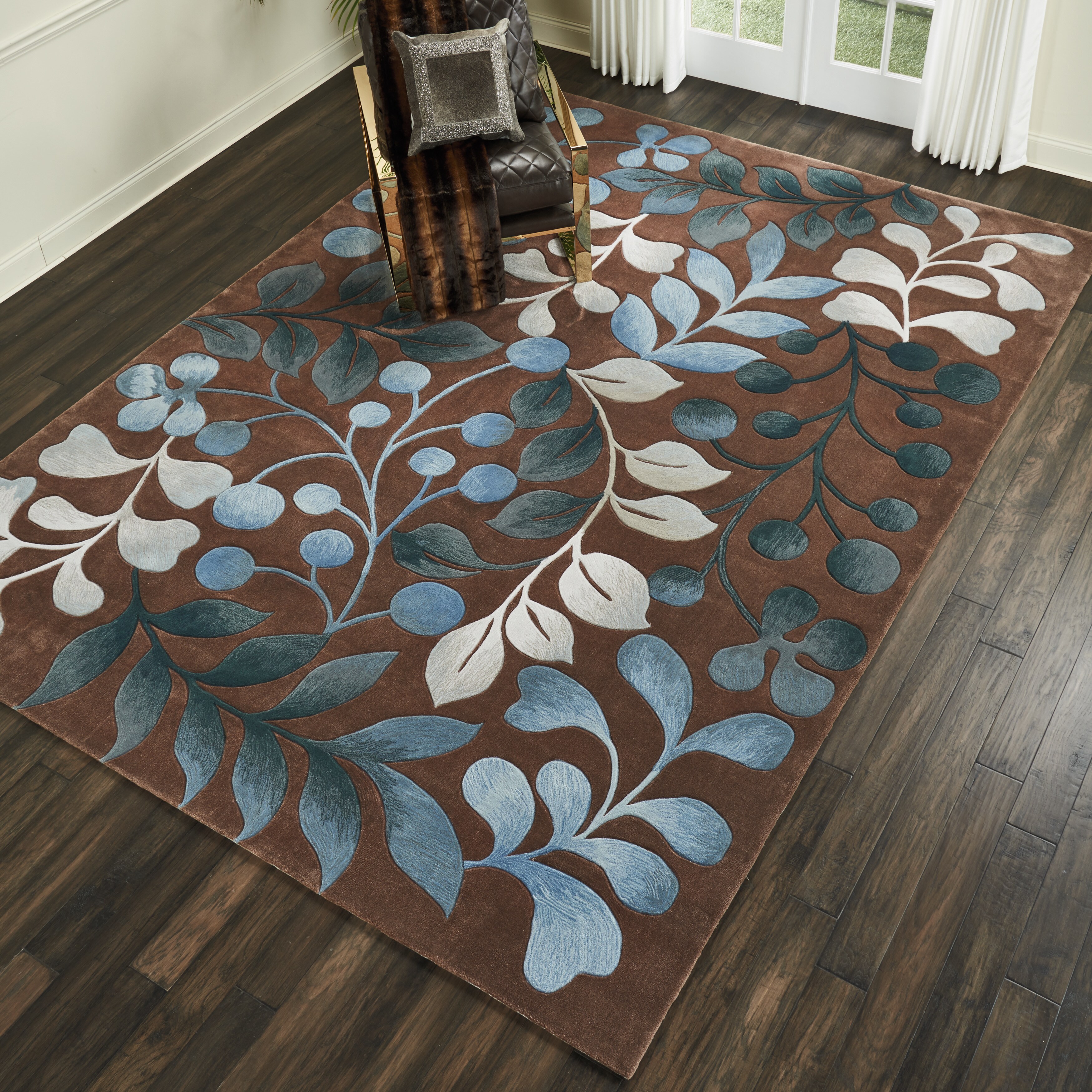 Shop Nourison Hand Tufted Contours Botanical Mocha Rug 73 X 93