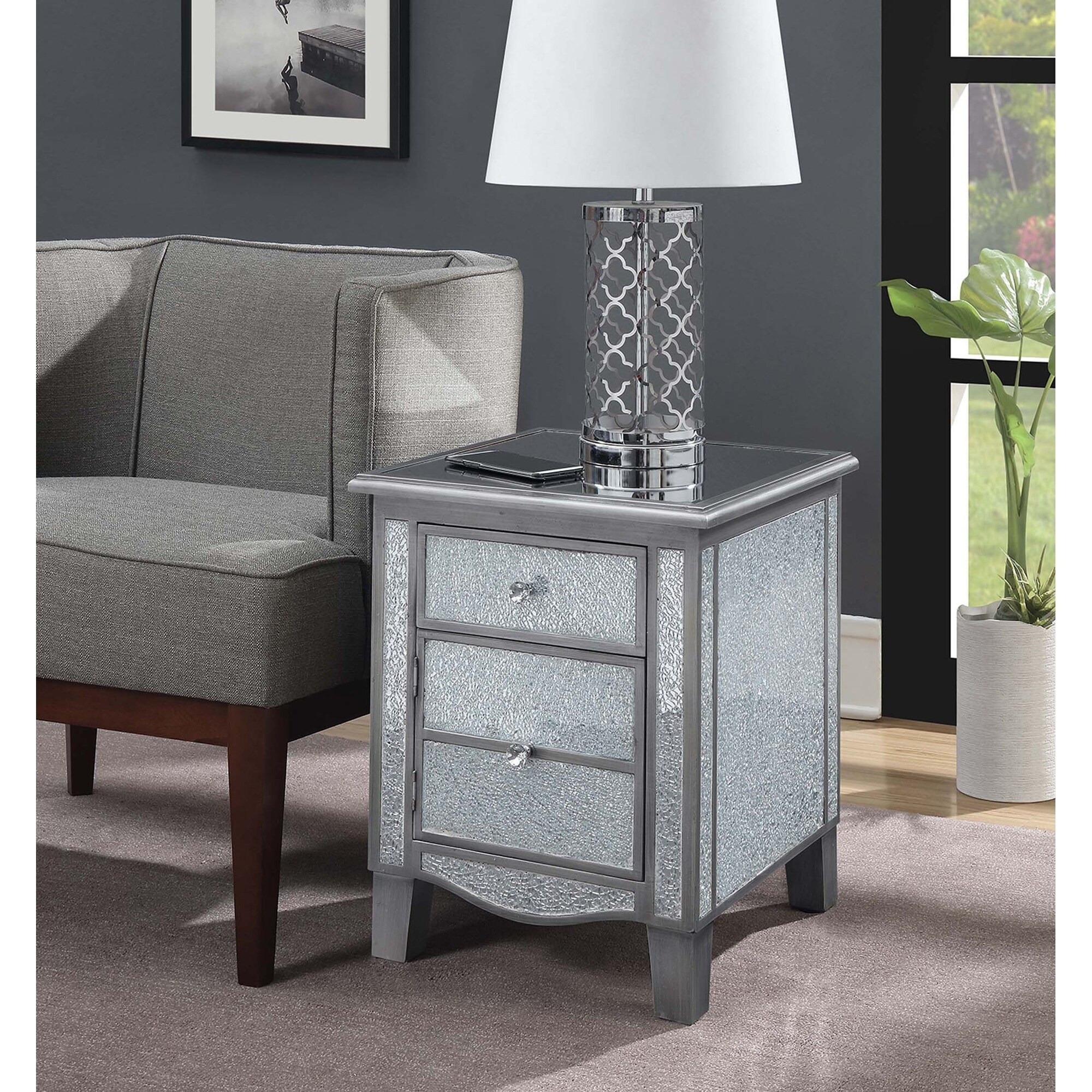 Silver Orchid Brindeau 3 Drawer Mirrored End Table