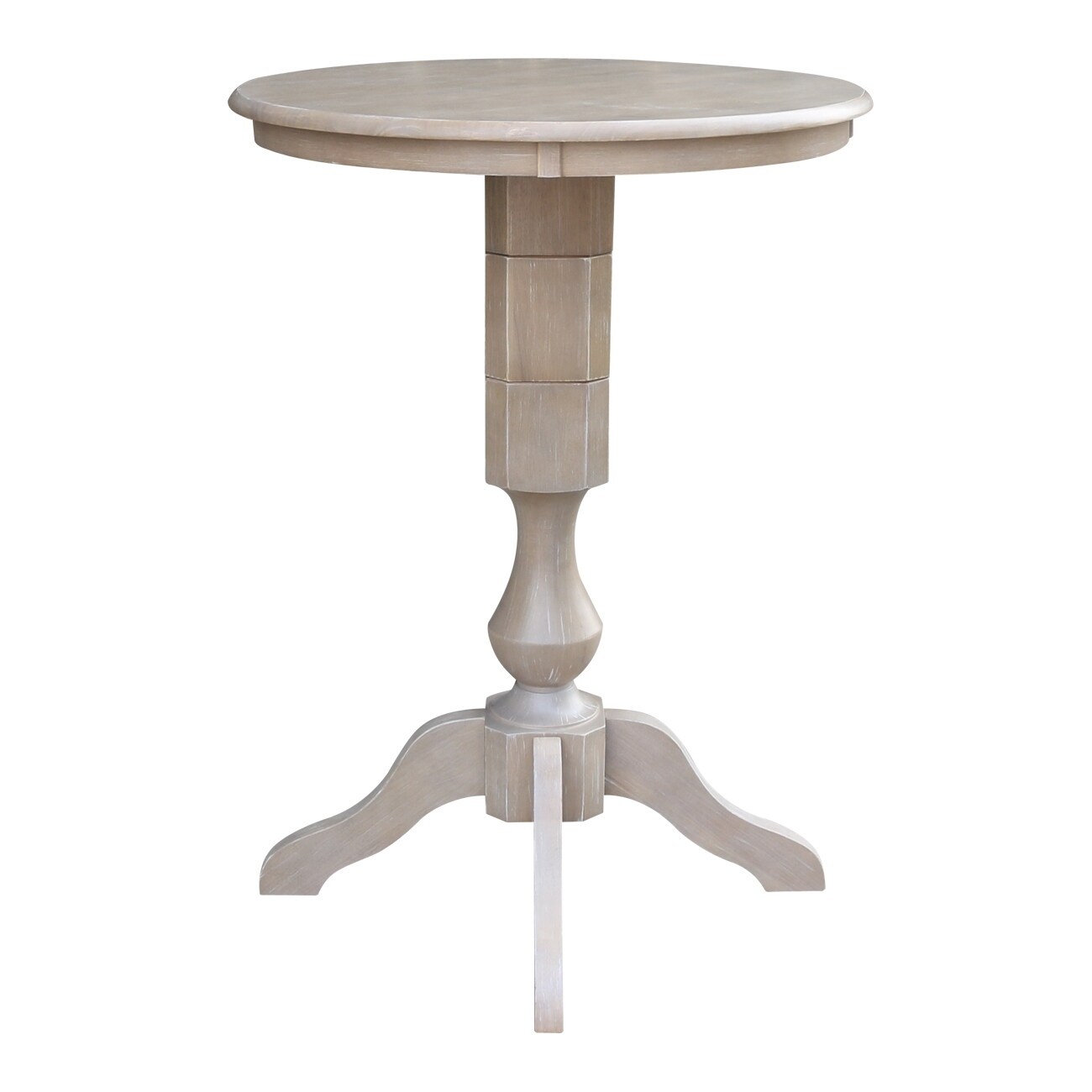 Solid Wood 30 X Round Pedestal Table In Washed Gray Taupe