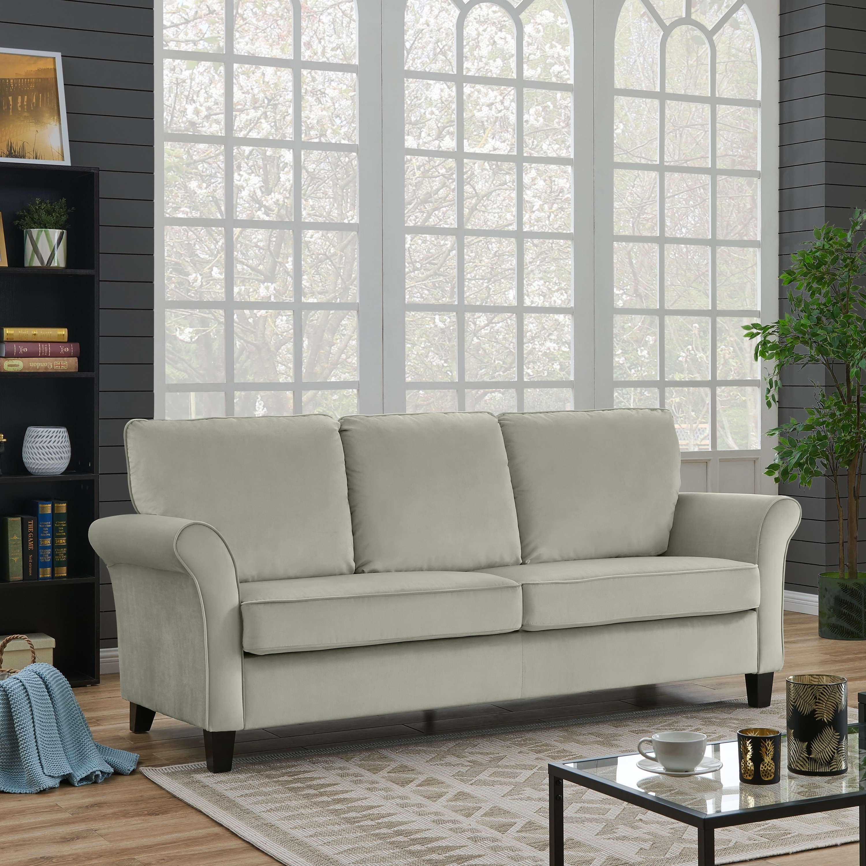 Handy Living Rockford Fawn Grey Velvet Flared Arm Sofa On Handy Living Rockford Fawn Grey Velvet Flared Arm Sofa On Free Shipping Today 20712744